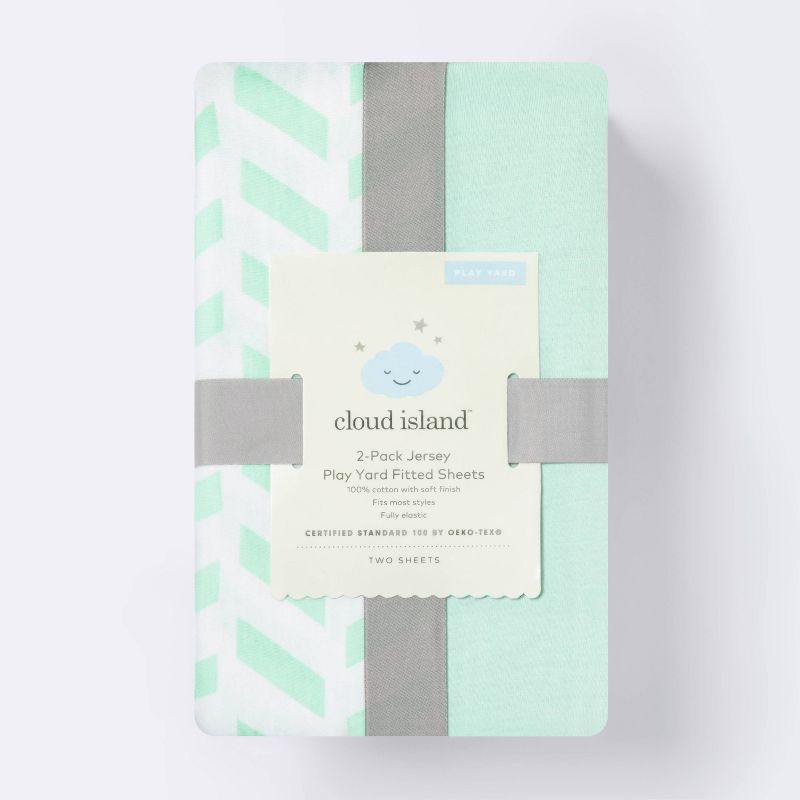 Fitted Playyard Jersey Sheet Chevron and Solid Mint - Cloud Island™ Mint 2pk