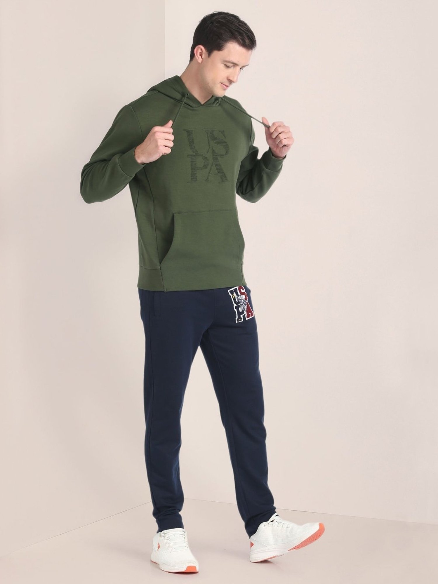 U.S. Polo Assn. Olive Cotton Regular Fit Printed Hooded Sweatshirt