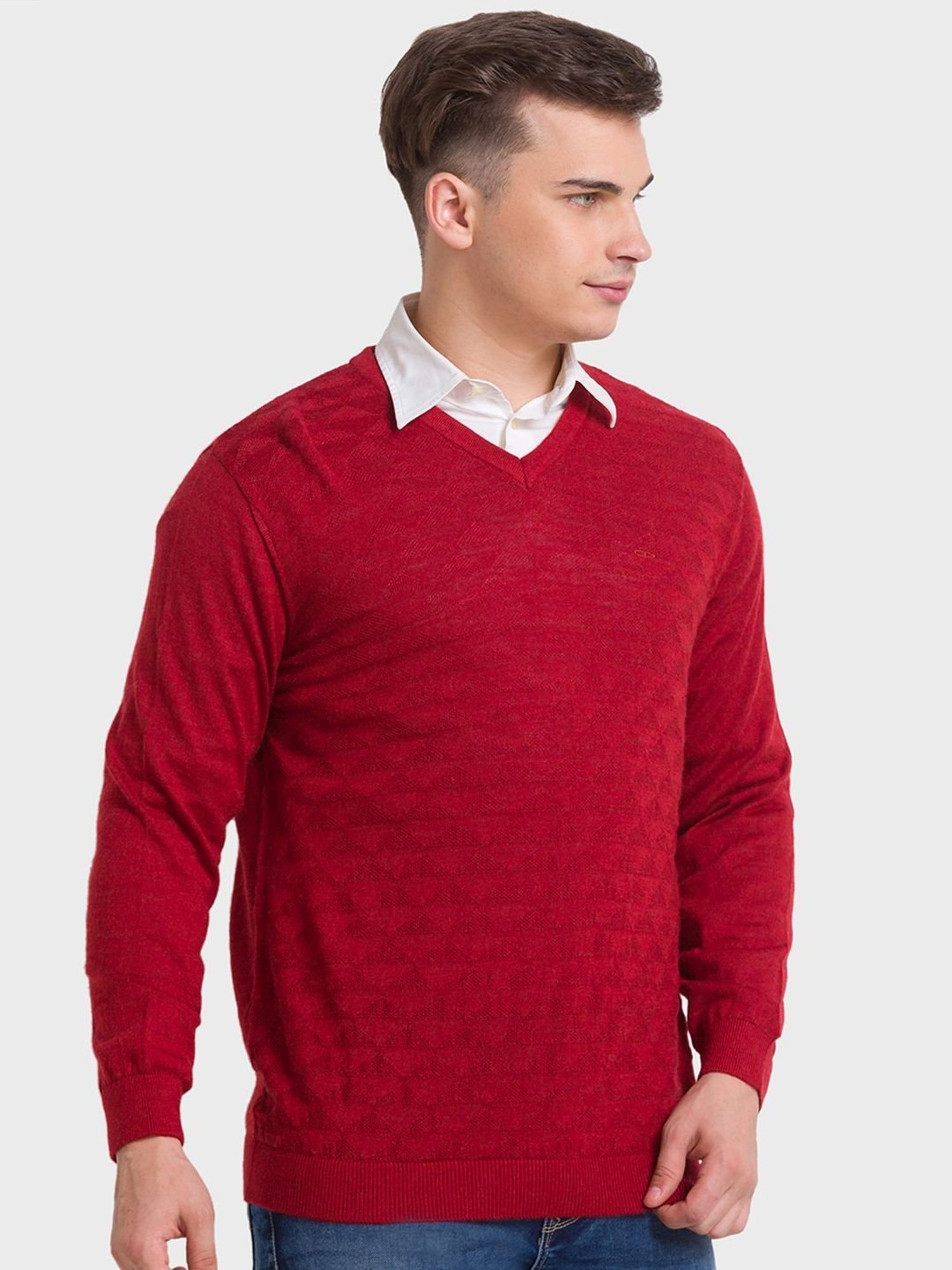 ColorPlus Orange Tailored Fit Self Pattern Sweaters