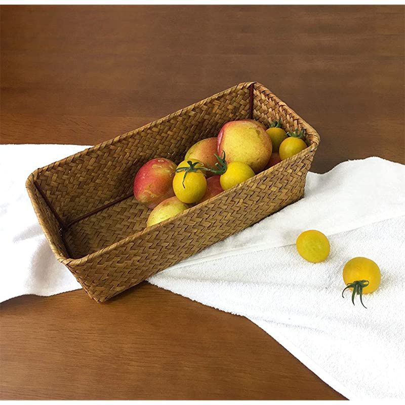 HandWoven Seagrass Storage Rectangur Basket and Home Organizer BinsNatural Water Hyacinth Basket SmallBrown no Grid