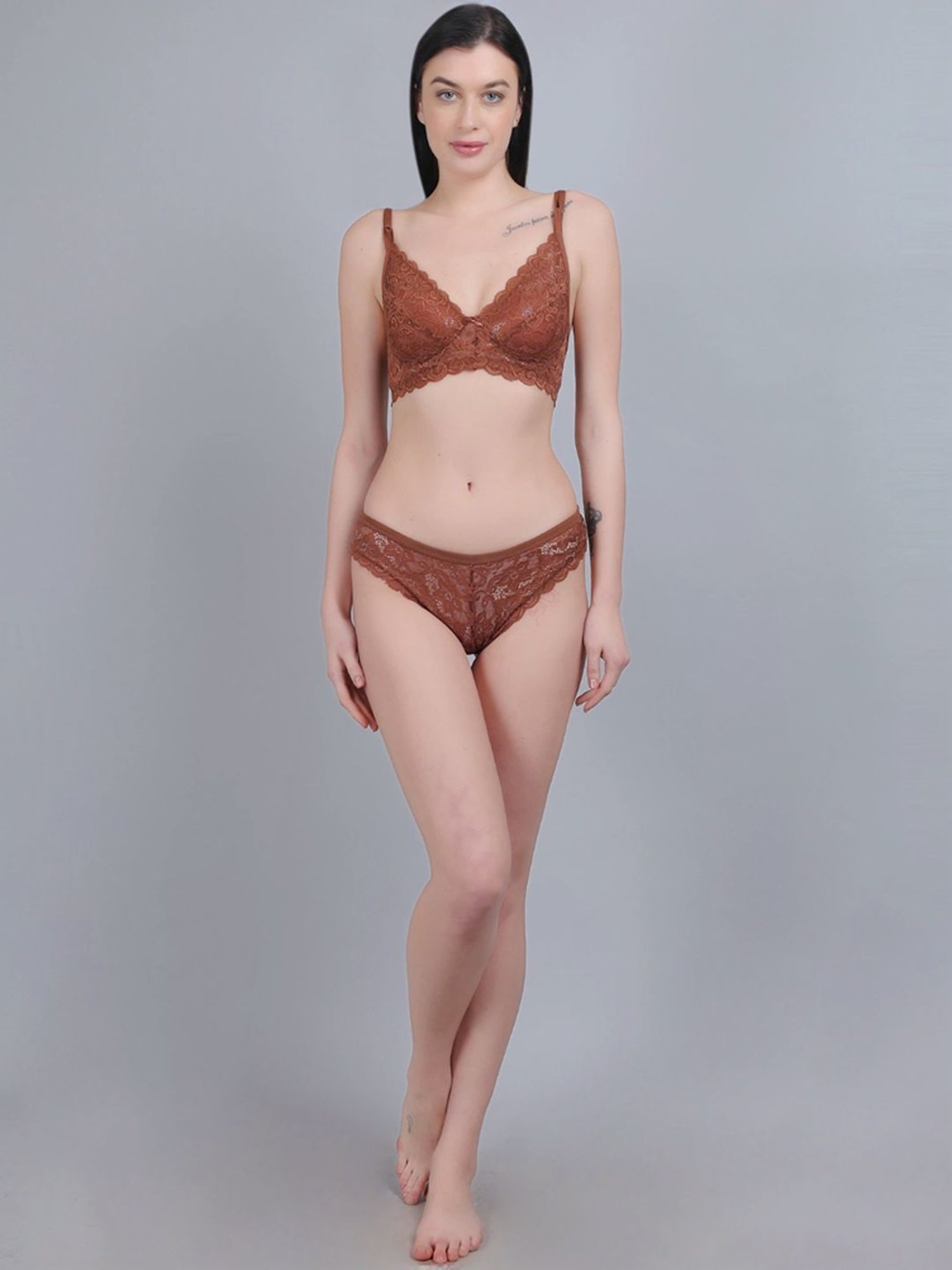 mod & shy Brown Self Pattern Everyday Bra Panty Set