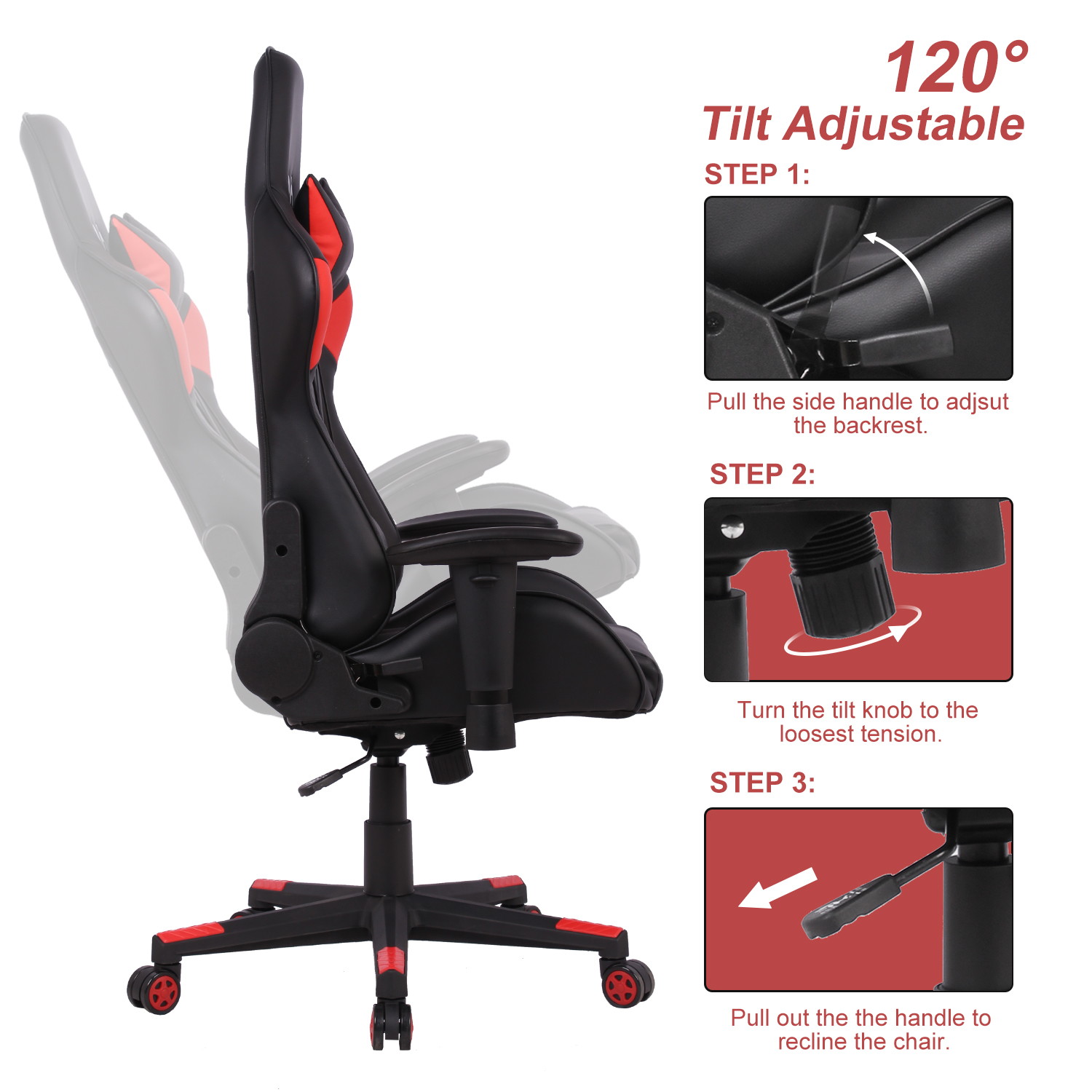 Gaming Chair, High Back Computer Chair Tilt Back Adjustable Armrest Height with Lumbar Support Headrest