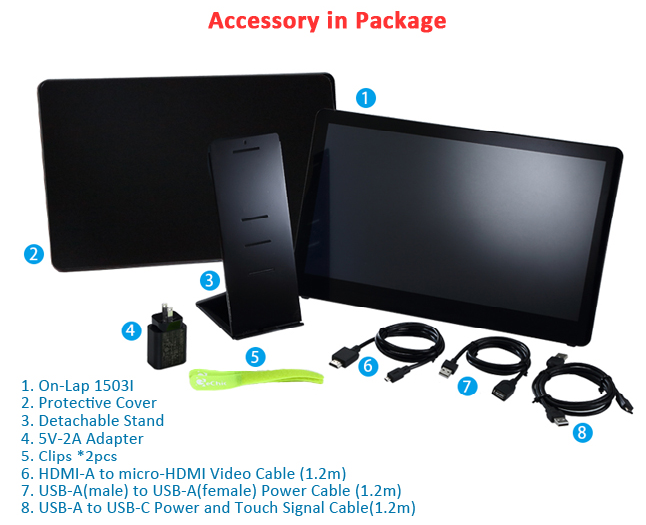 GeChic 1503I 15.6" IPS 1080p Portable Touchscreen Monitor with HDMI, VGA input, USB Powered, Ultralight weight, Built-in Speakers, Rear Docking