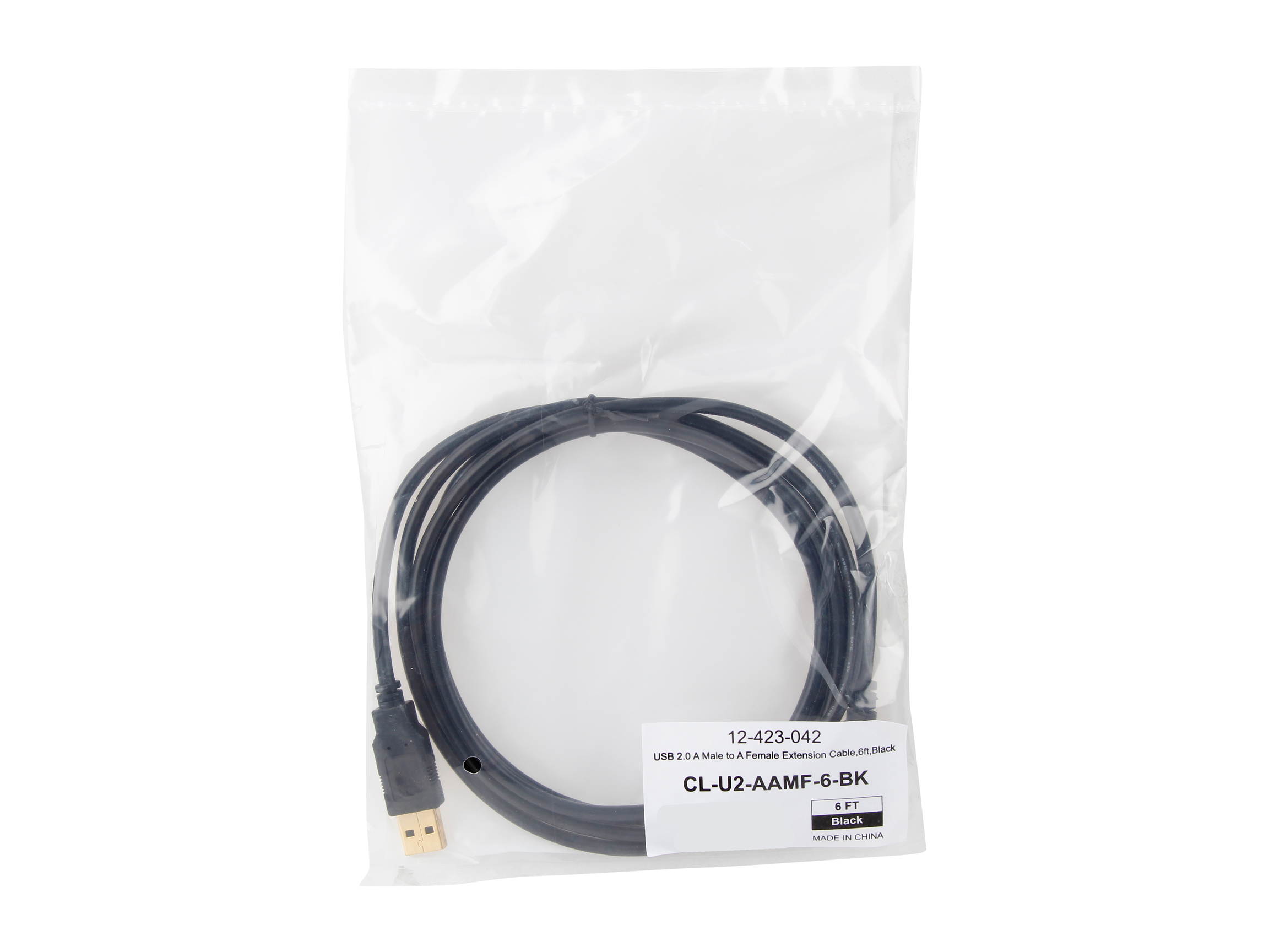 Coboc CL-U2-AAMF-6-BK 6 ft. High Speed USB 2.0 A Male to A Female Extension Cable, Gold Plated, Black