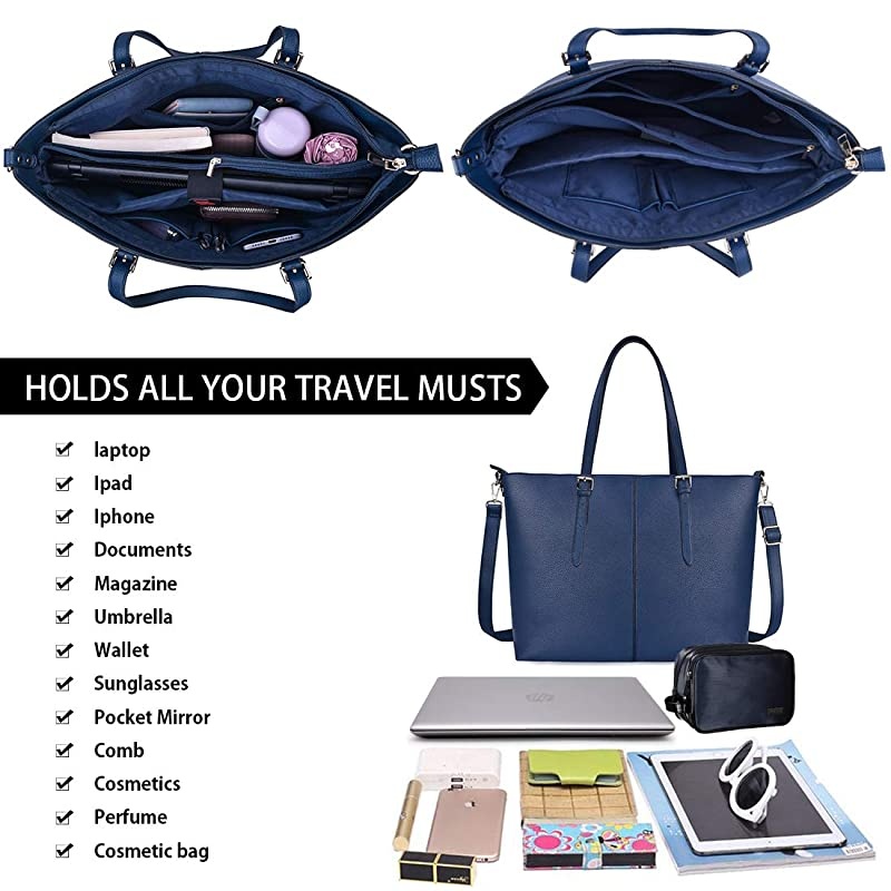 Tote Bag for Women 156 Inch Waterproof Lightweight Leather Computer Bag Women Business Office Work Bag Briefcase Large Travel Handbag Shoulder Bag Navy Blue