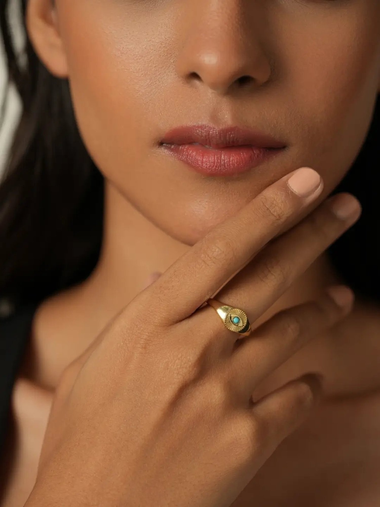 Mabel 92.5 Sterling Silver 18k Gold-Plated Evil Eye Signet Adjustable Ring