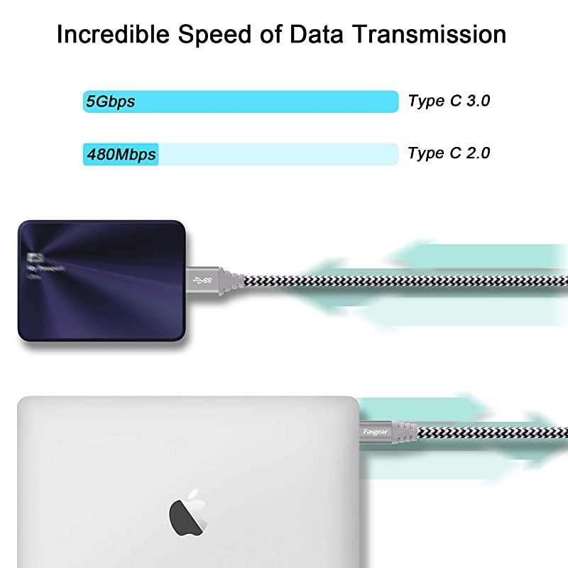 USB C to Micro B Cable 1ft, 2 Pack  Nylon Braided USB 3.1 Gen 1 Type C to Micro B Cord for SSD, 5Gbps Superspeed Data Sync Compatible for MacBook,Toshiba Canvio,Galaxy S5 Note 3 Black,Gray
