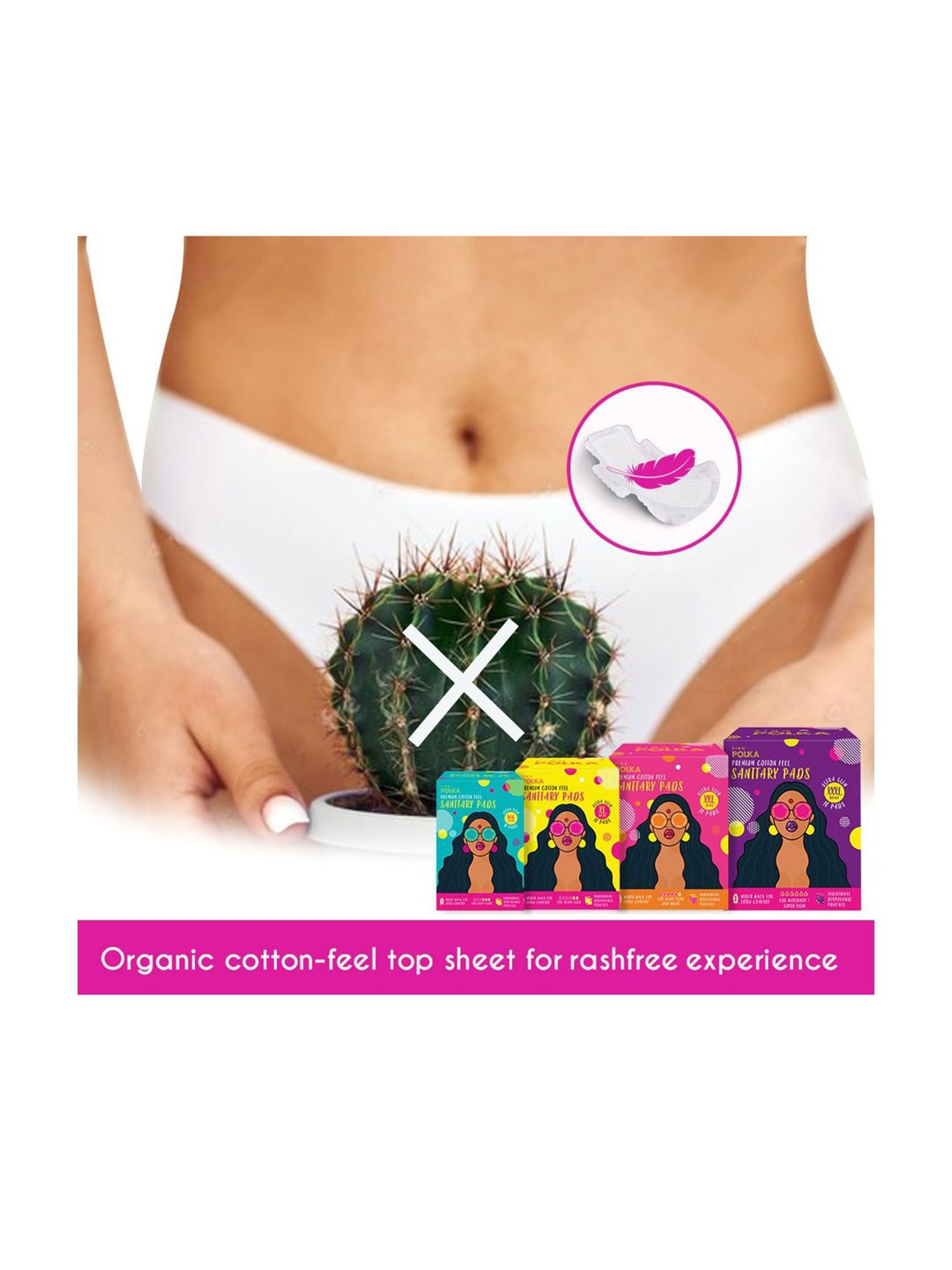 PINQ POLKA Period Combo Pack - Cotton Ultra Sanitary Pads 16XXL,14XL,10Reg,10Pantyliner,Pack of 50