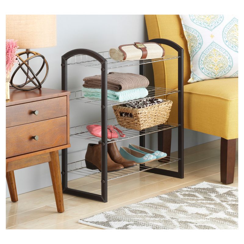 Whitmor 4-Tier Shoe Rack Faux Leather With Wire Shelves