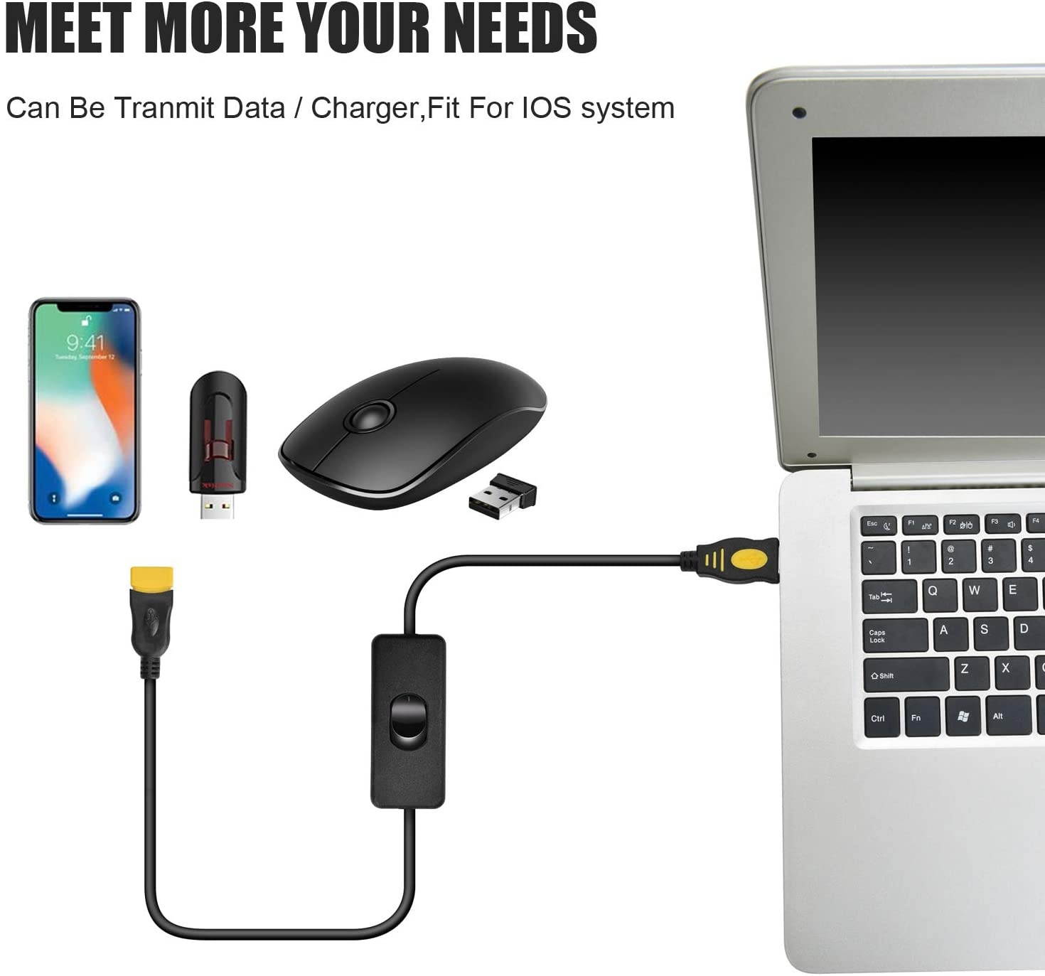 Male to Female USB Cable Adapter with On/Off Switch-Upgraded Support Power and Data, USB Extension Inline Rocker Switch for Driving Recorder, LED Desk Lamp, USB Fan, LED Strips