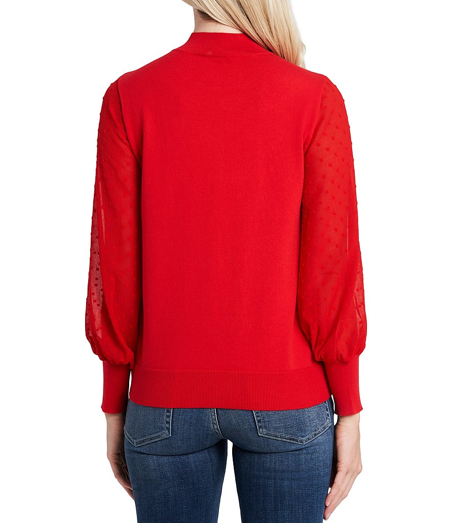 CeCe Mock Neck Long Sleeve Clip Dot Sweater