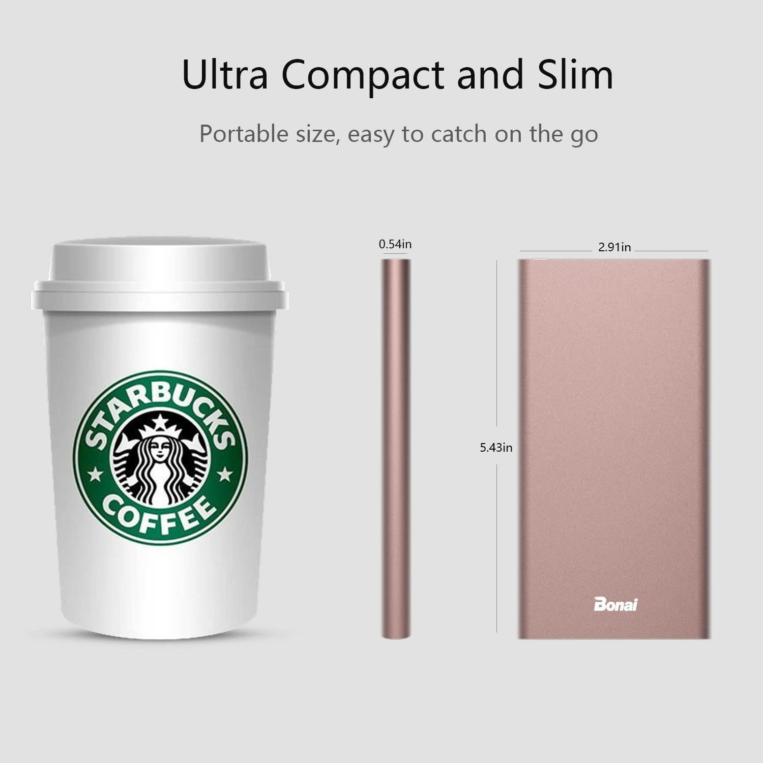 BONAI Portable Charger (Aluminum)(Powerful) 12000mAh Power Bank USB C High-Speed 3.0A Input/Output External Battery Pack Compatible with iPhone iPad Samsung Android-Blush Gold