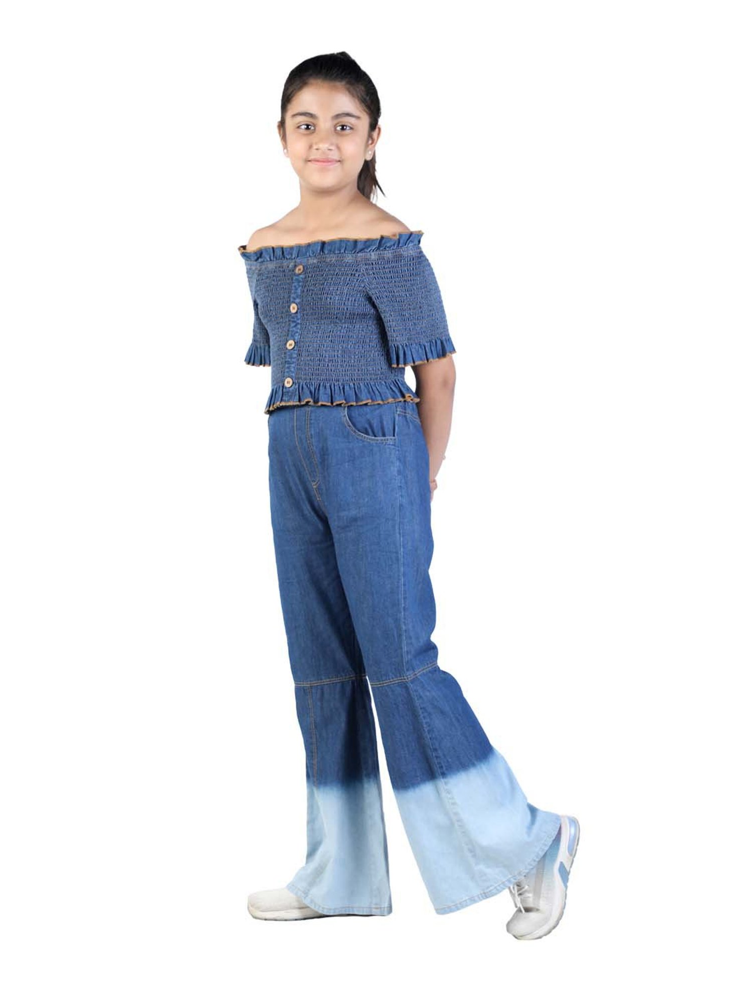 Budding Bees Kids Blue Solid Denim Top with Jeans