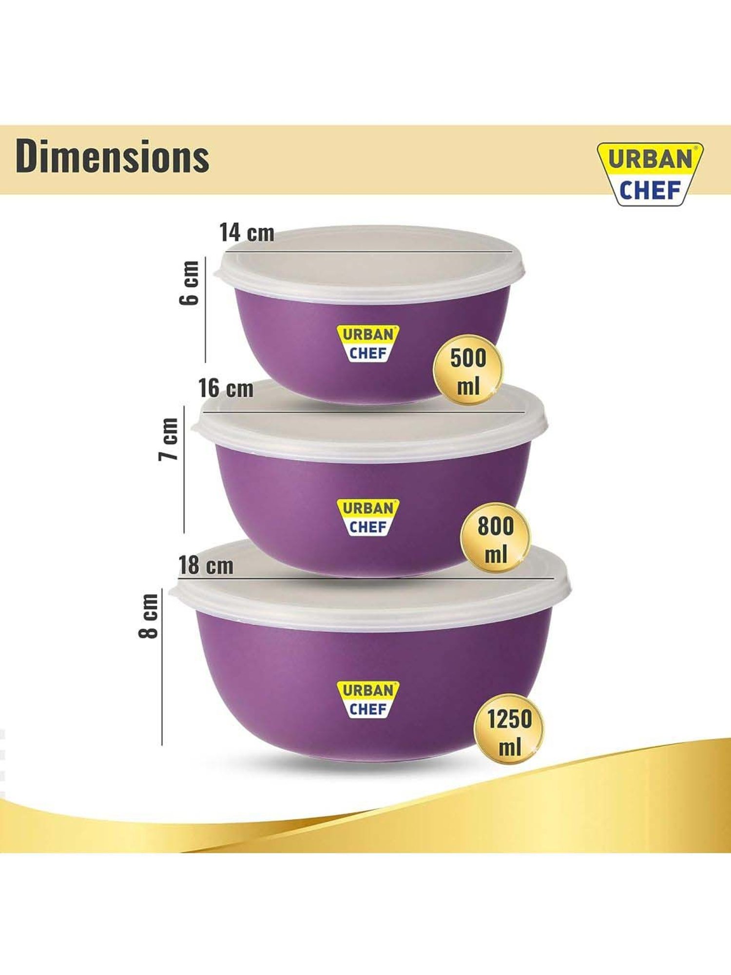 Urban Chef Purple Stainless Steel Microwave Safe Serving Bowl With Lid - Set of 3