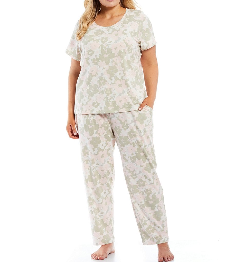 Sleep Sense Plus Floral Scoop Neck Camouflaged Print Coordinating Knit Sleep Tee