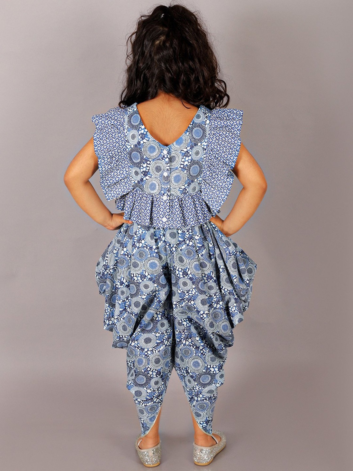 Lil Drama Kids Blue Printed Top with Dhoti