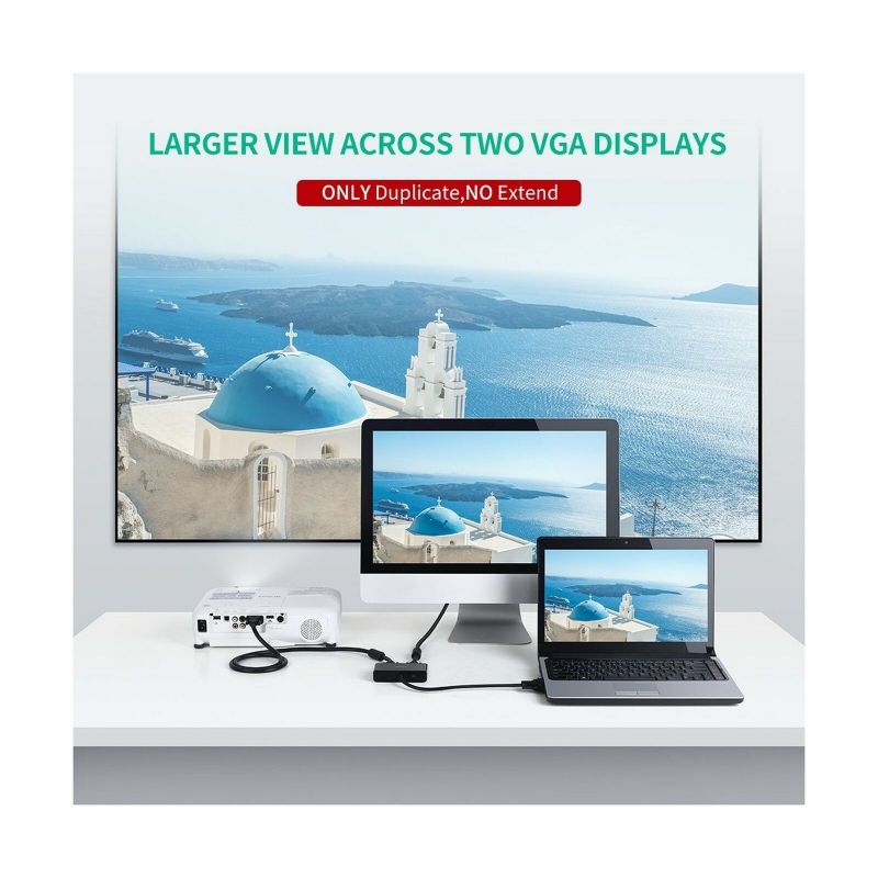 UGREEN VGA Splitter 1 in 2 Out Screen Duplication Support Mirror Mode Only, Y...