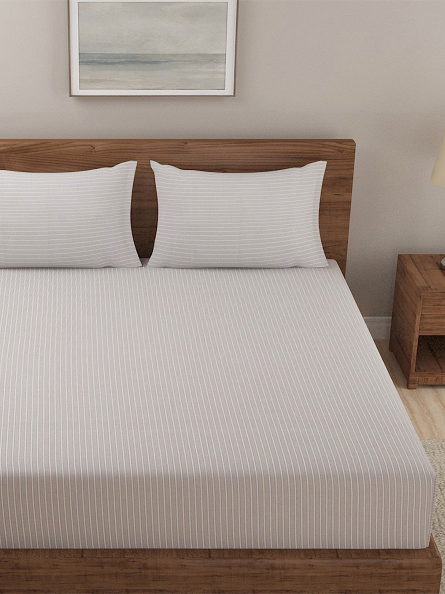 Fabindia Home Nile Grey Cotton Single Bed Sheet with Pillow Cover