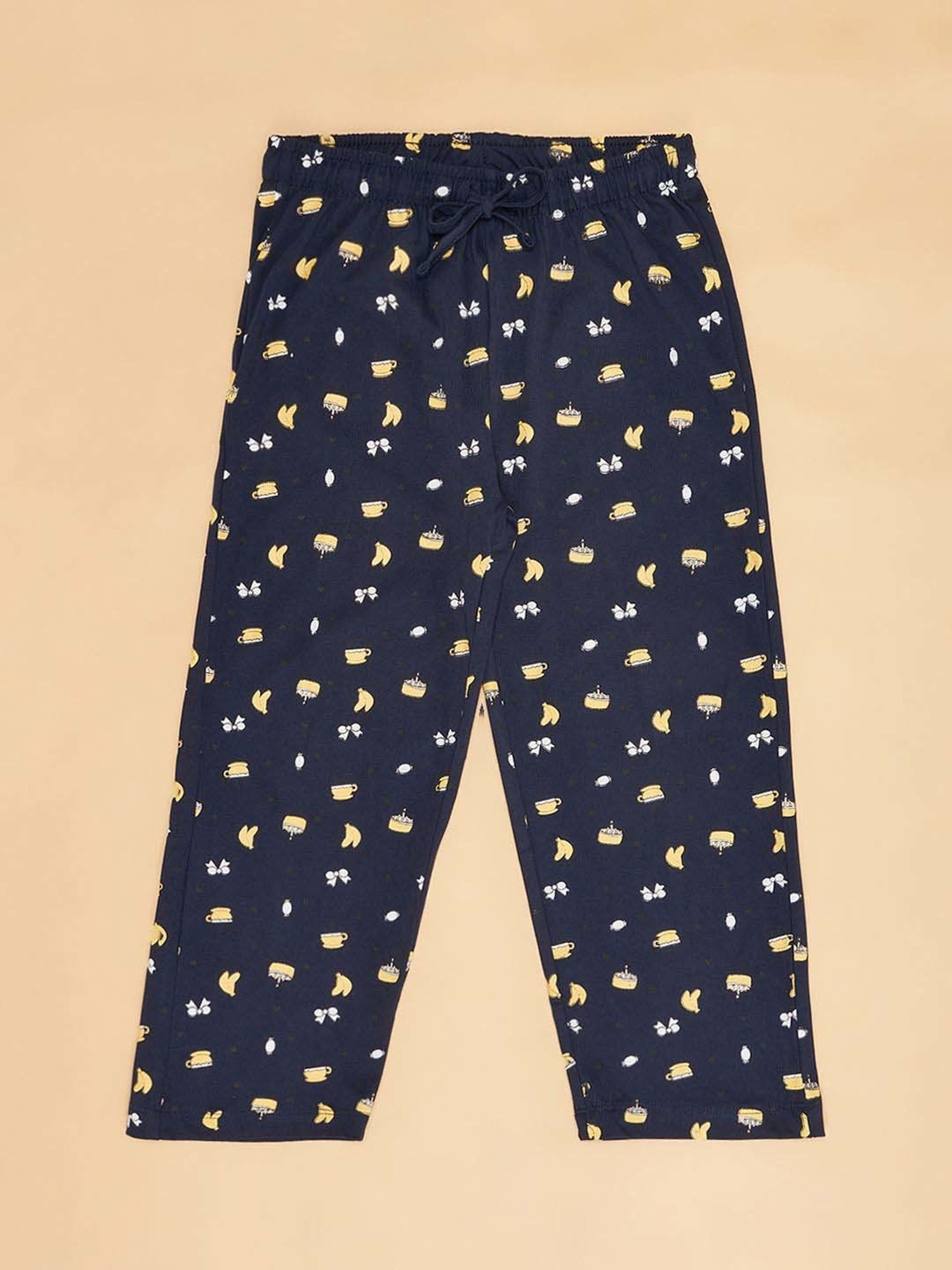 YU by Pantaloons Girls Maroon & Navy Cotton Printed Pajamas (Pack of 2)