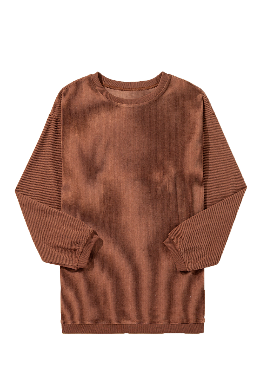Khaki Plain Drop Shoulder Ribbed Trim Oversized Sweatshirt