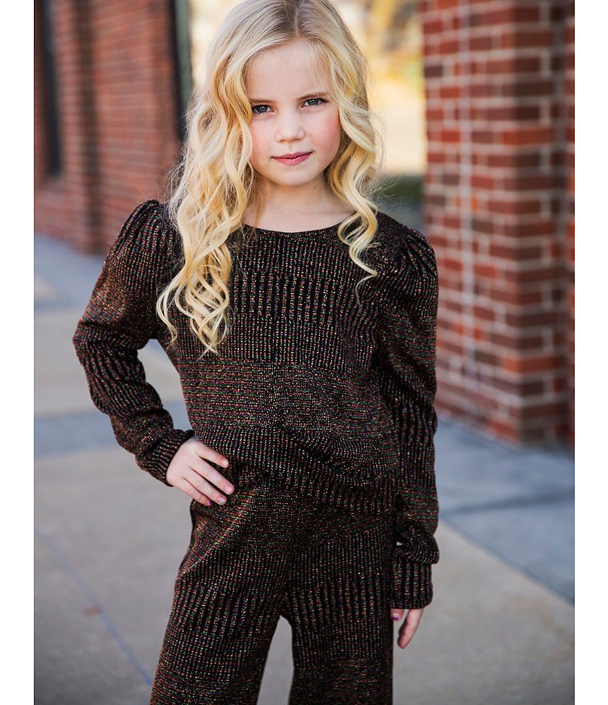 Habitual Big Girls 7-16 Camille Long-Sleeve Striped Metallic-Knit Top & Wide-Leg Pant Set