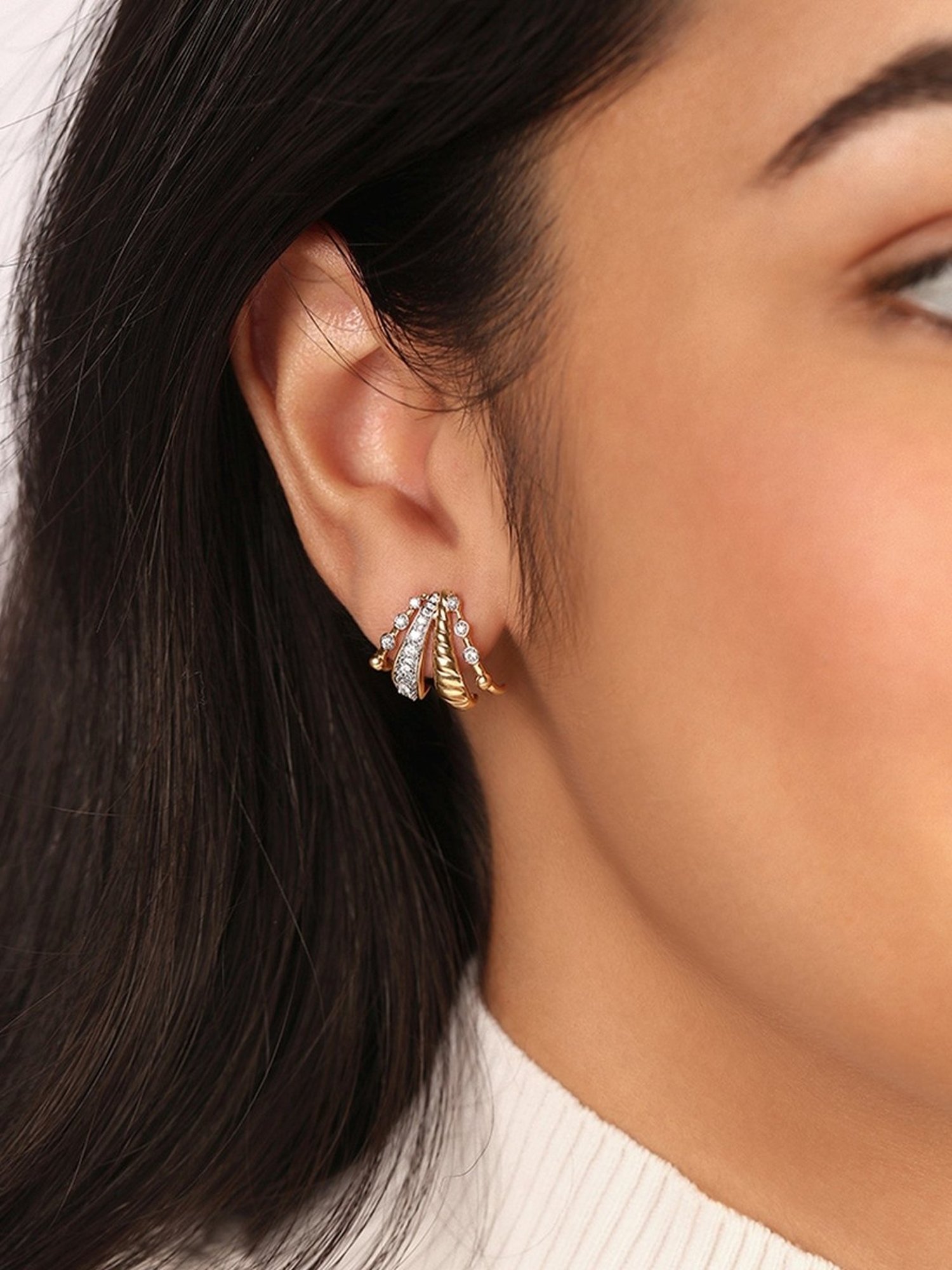 Mia by Tanishq Dazzling Trails 14k Gold & Diamond Hoop Earrings