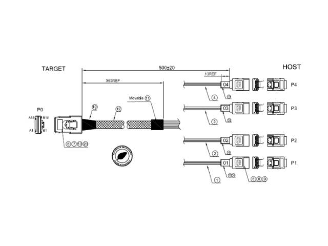 iStarUSA K-SF87XSAL-R-50 1.64 ft. miniSAS SFF-8087 to 4x SATA with Latch Reverse Breakout 50 cm Cable