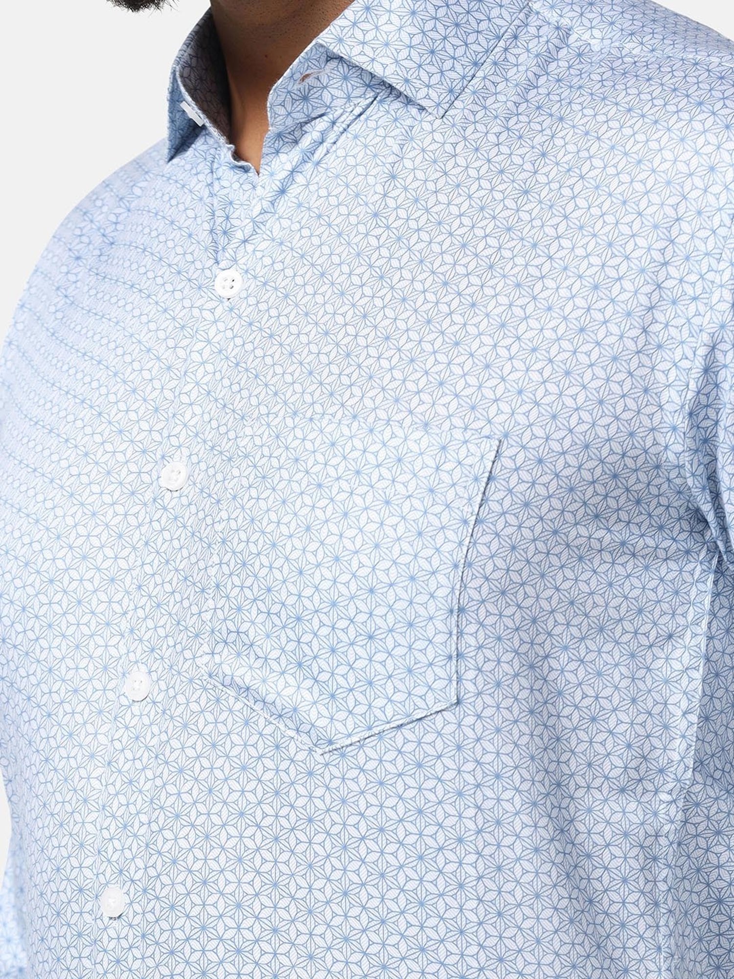 TAHVO Light Blue Slim Fit Printed Shirt