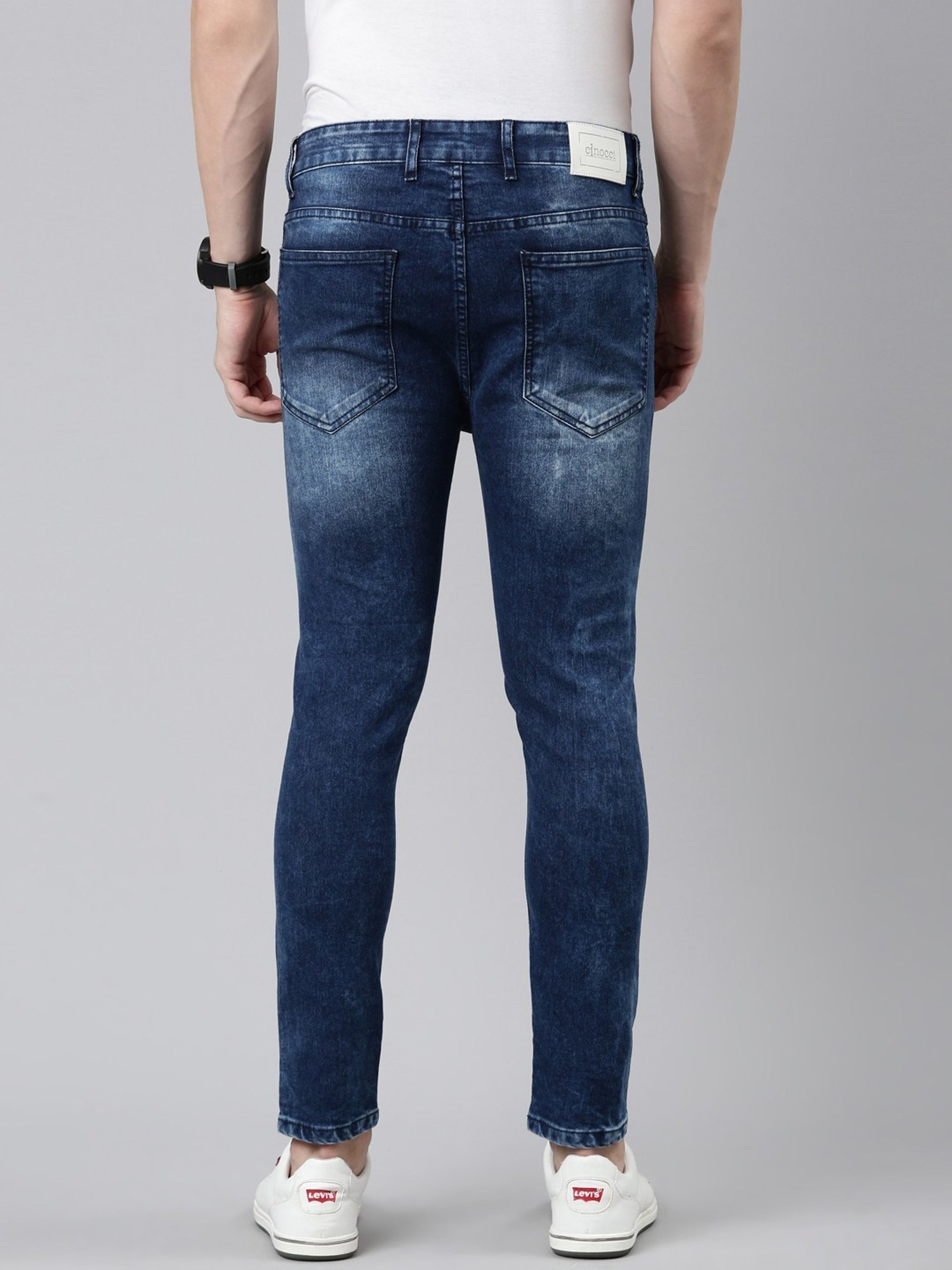 CINOCCI Blue Cotton Slim Fit Jeans