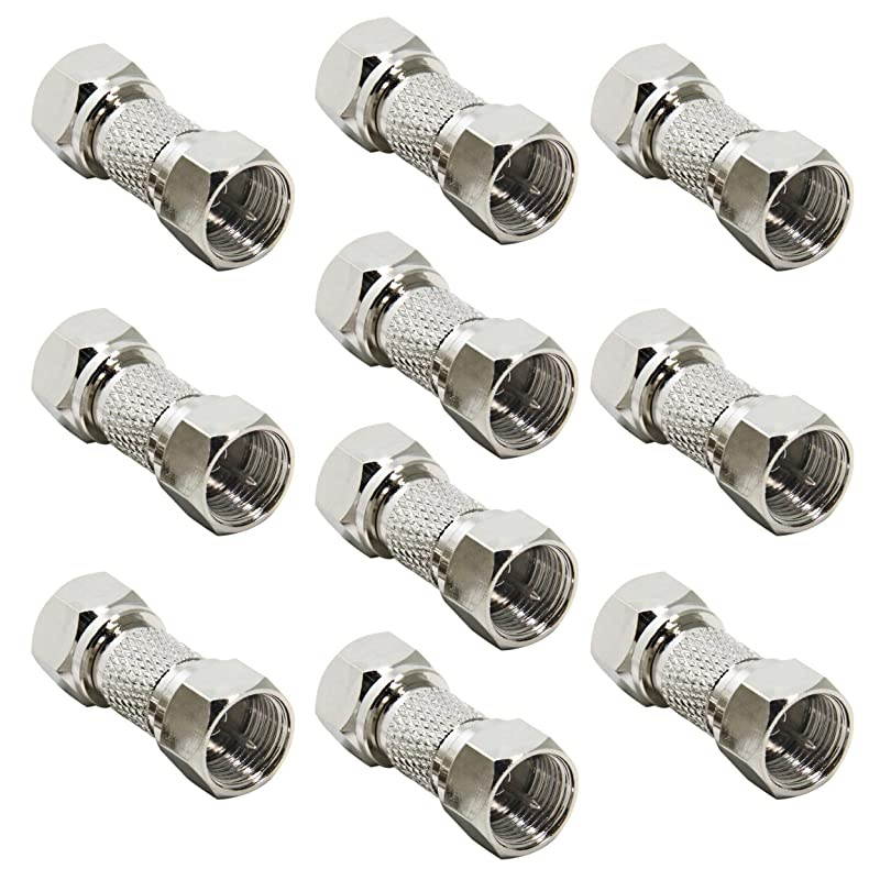 F Male to F Male, 10-Pack F Type Coax Barrel Connector Coupler,  75 Ohm Coaxial Cable Adapter for TV, Antenna, Splitter, Amplifier