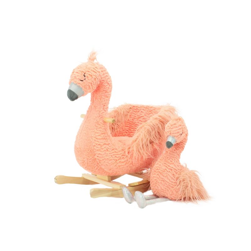 Soft Landing Darling Duos Flamingo Children's Rocker and Stuffed Animal bundle