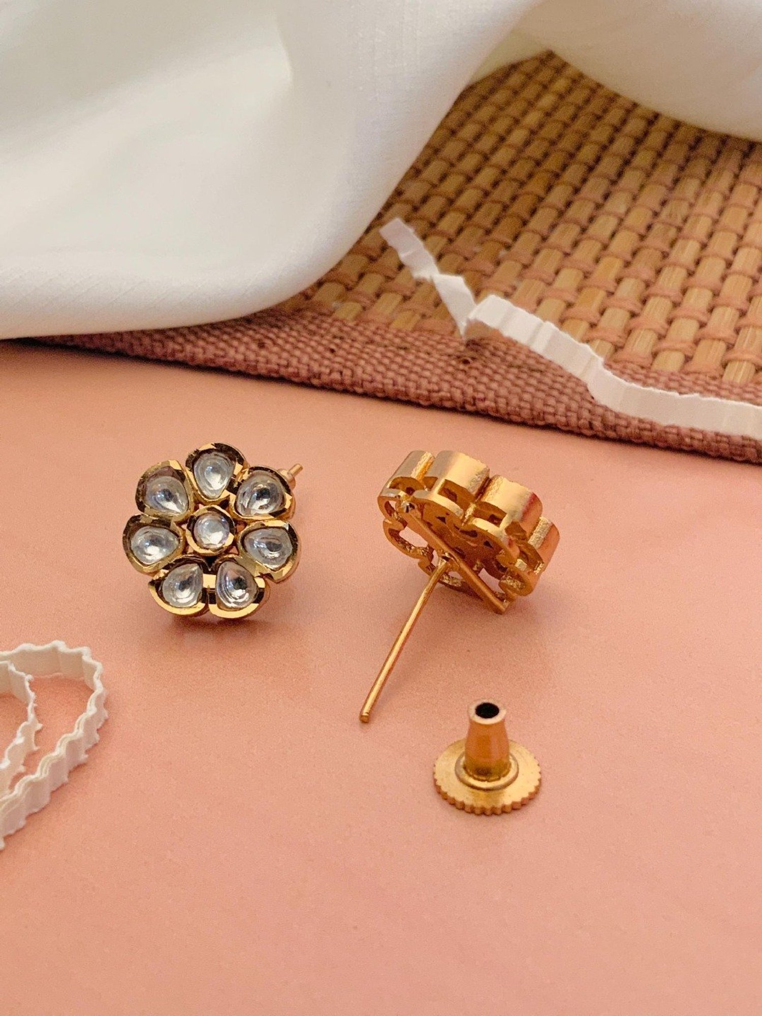 Abdesigns Sophisticated Gold-Plated Polki Stud Earrings