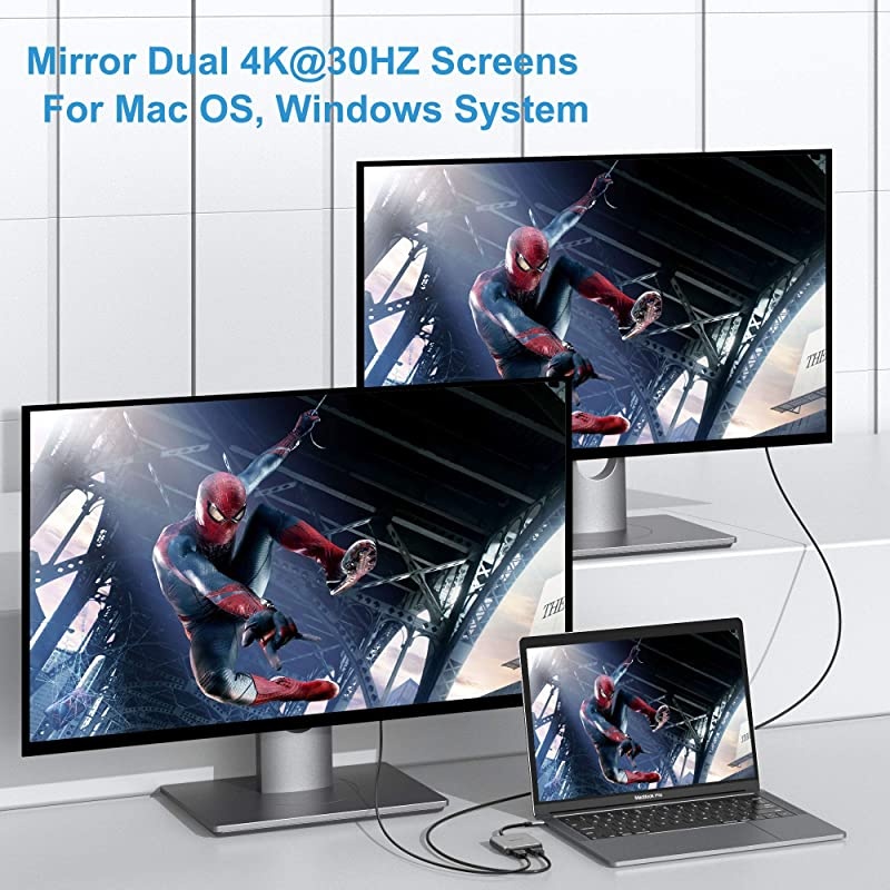 C to Dual HDMI Adapter C to HDMI Adapter Type CThunderbolt 3 to Dual HDMI Display 4K C Hub to Dual HDMI Compatible MacBookMacBook ProSurfaceLenovoYogaDell XPSSurface Book 2 etc