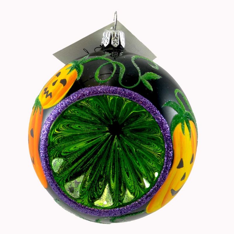 Laved Italian Ornaments Happy Halloween Reflector Pumpkinsblown Glass  -  Tree Ornaments