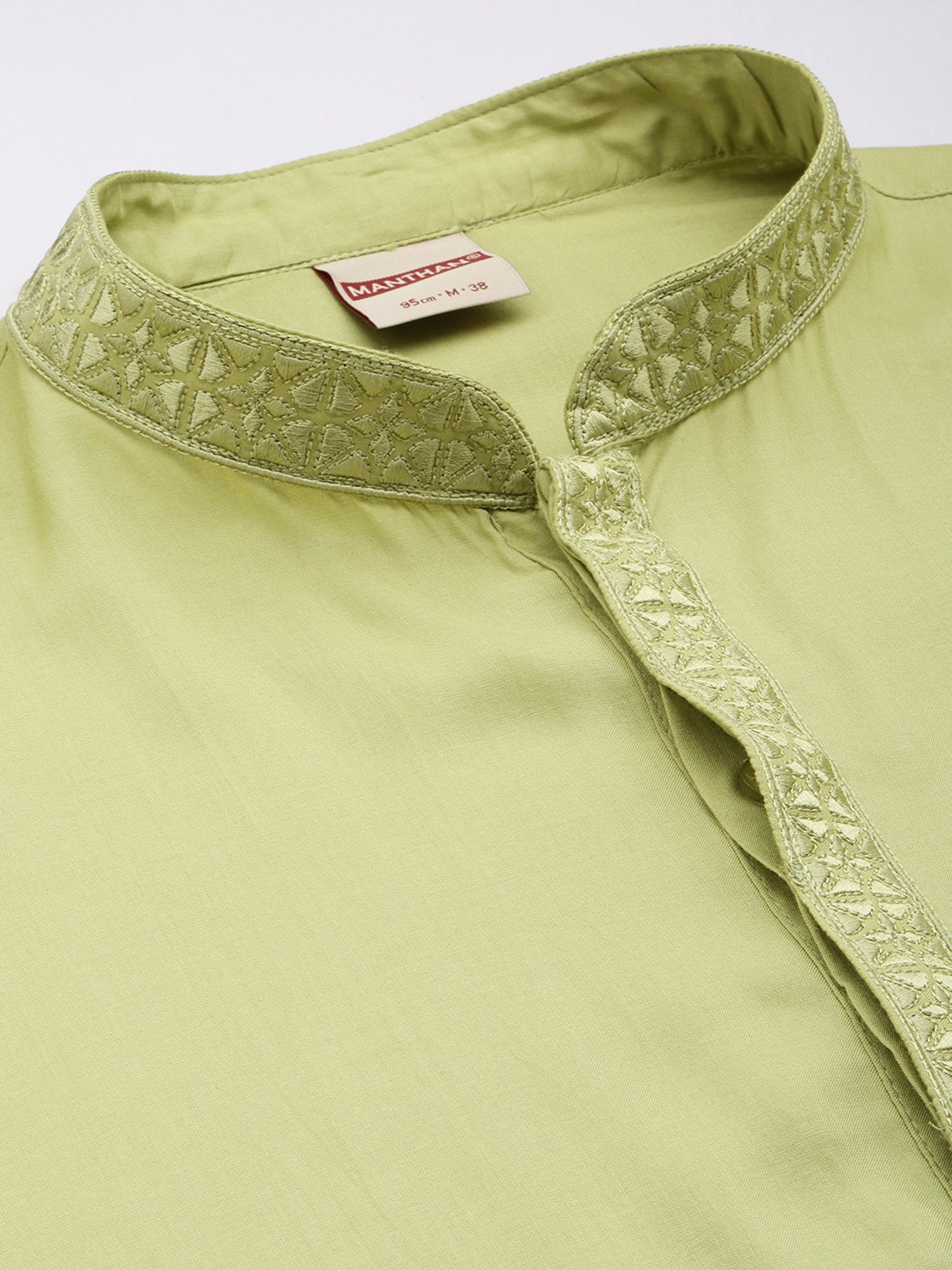 Manthan Green & White Regular Fit Kurta & Pyjamas Set