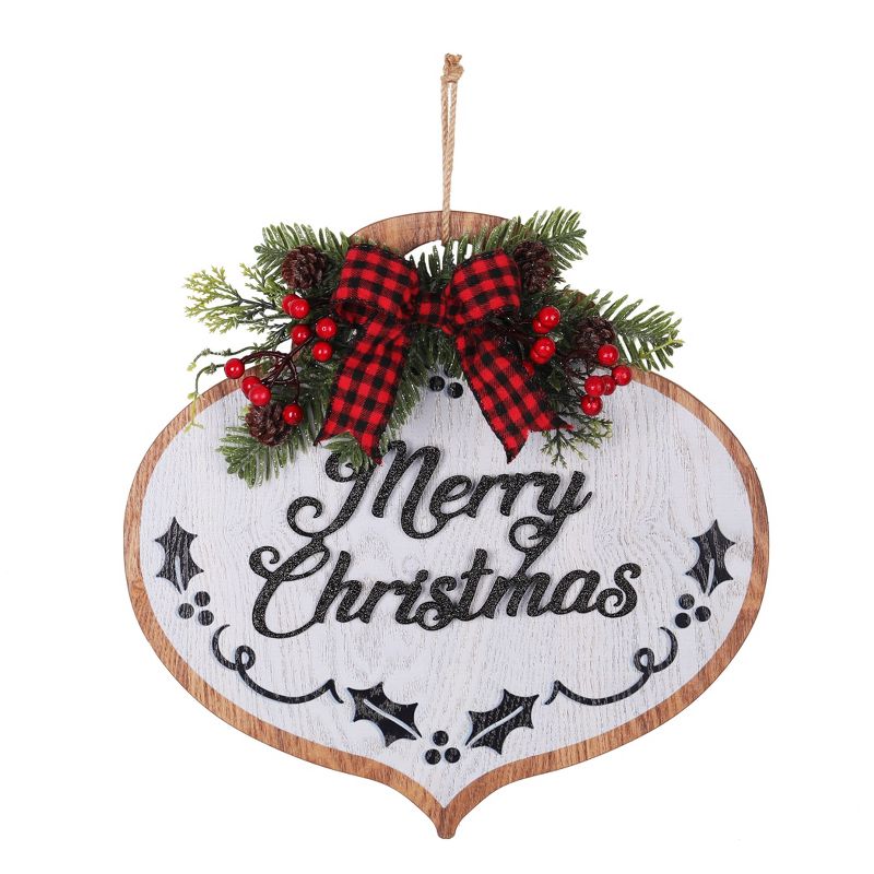 14in Merry Christmas Wood Ornament Wall Hanging Decorative Holiday Scene Props - Haute Décor