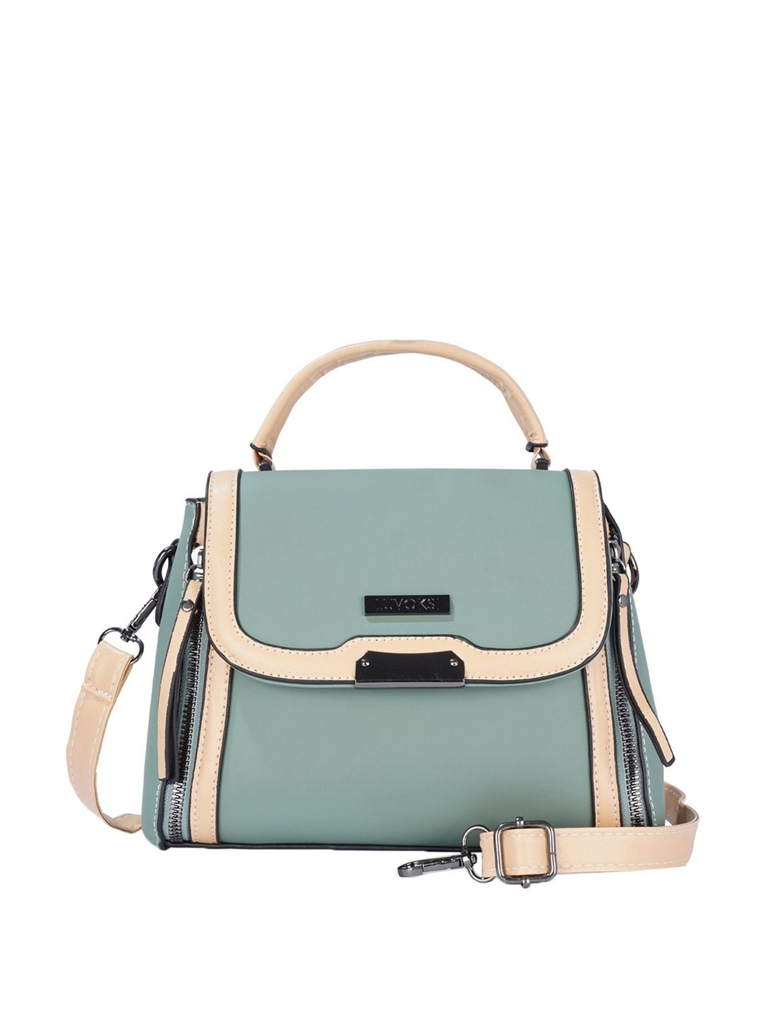 Luvoksi Green & Beige Solid Medium Handbag