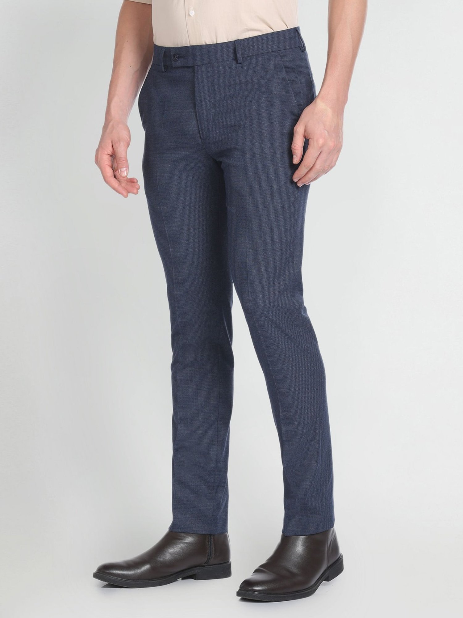 Arrow Blue Cotton Slim Fit Texture Trousers