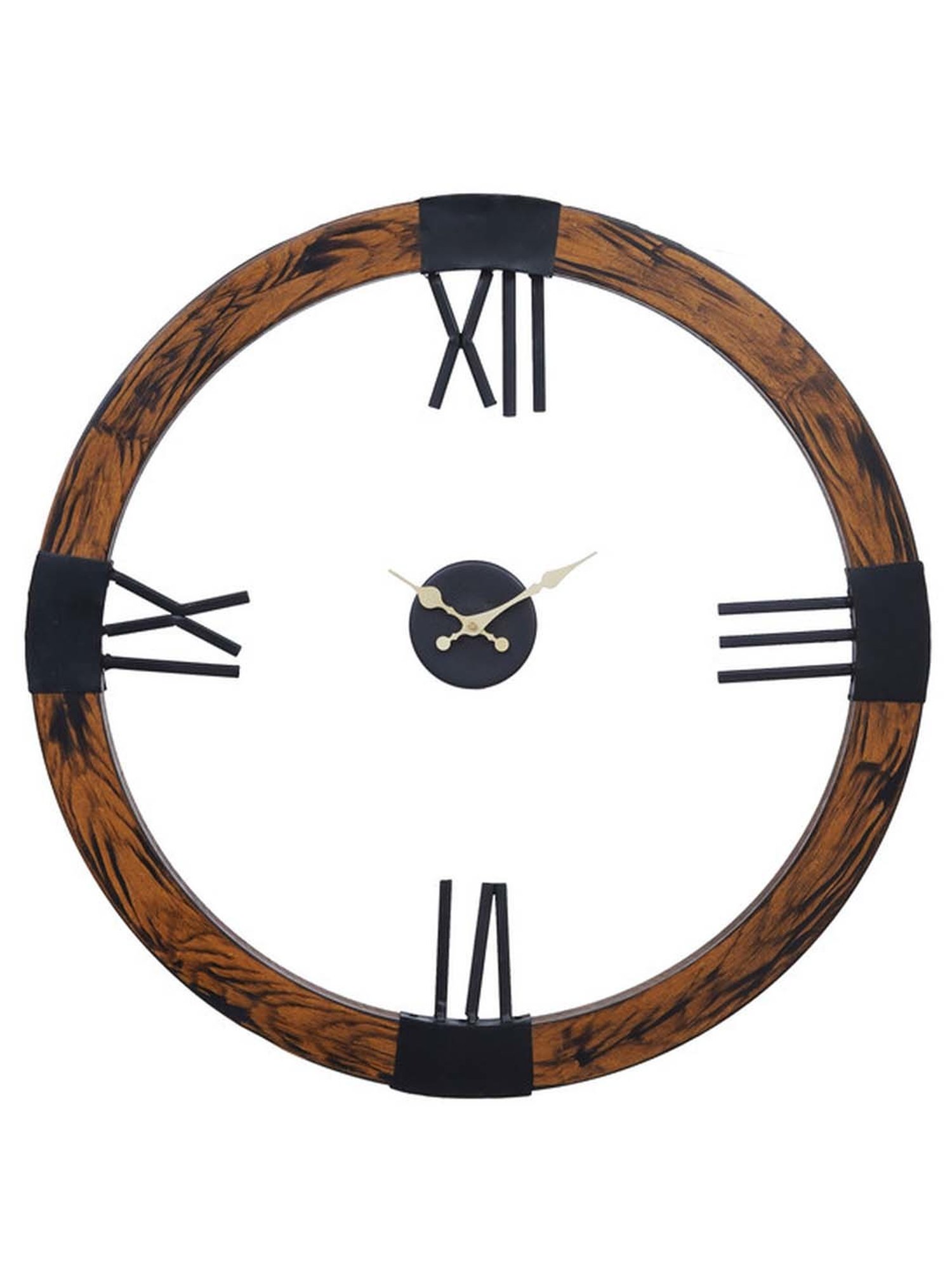 CHRONIKLE Brown Wood Elegance Round Dial Analog Roman Numbers Wall Hanging Clock
