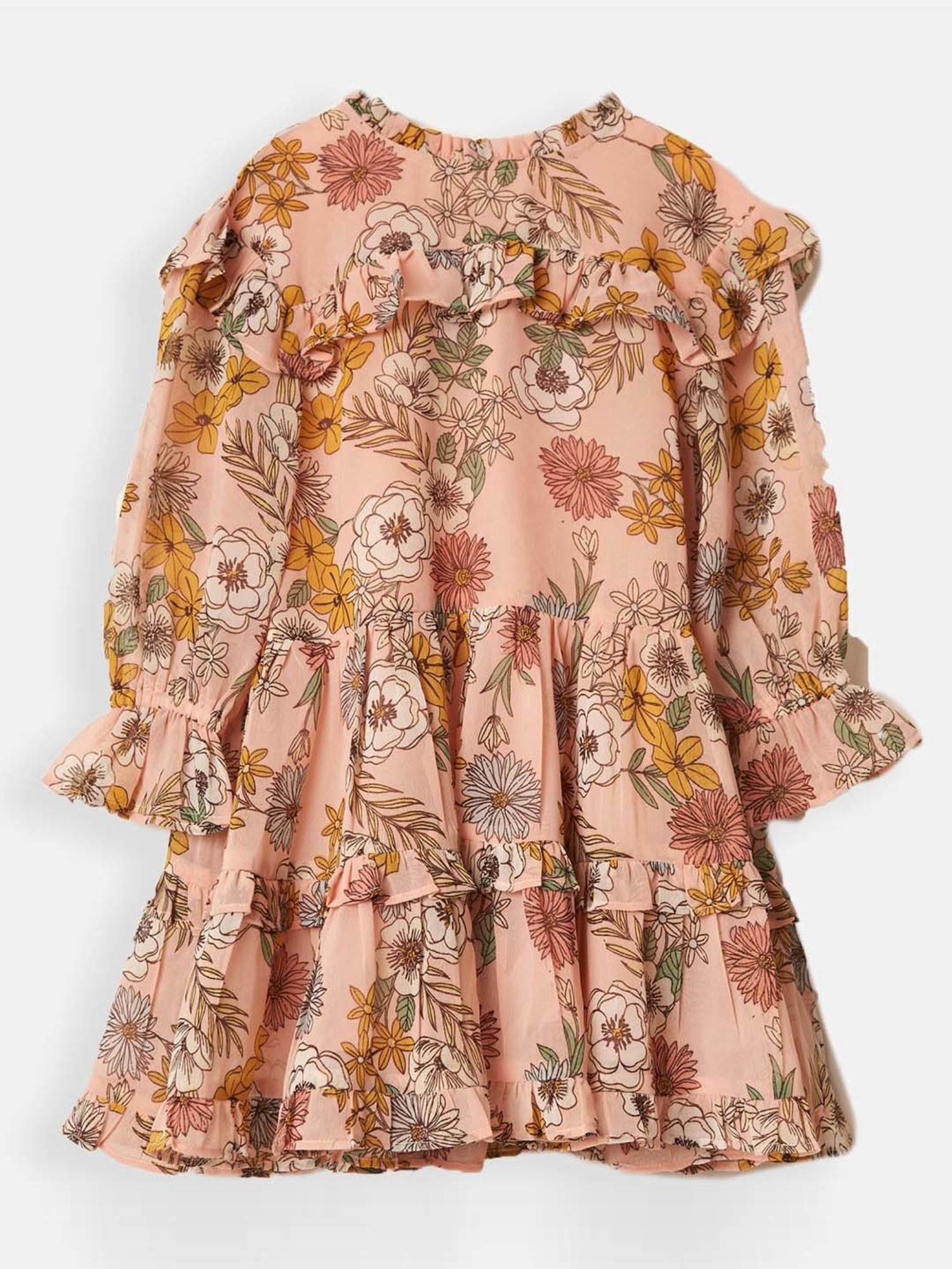 Angel & Rocket Kids Pink Floral Print Full Sleeves Dress