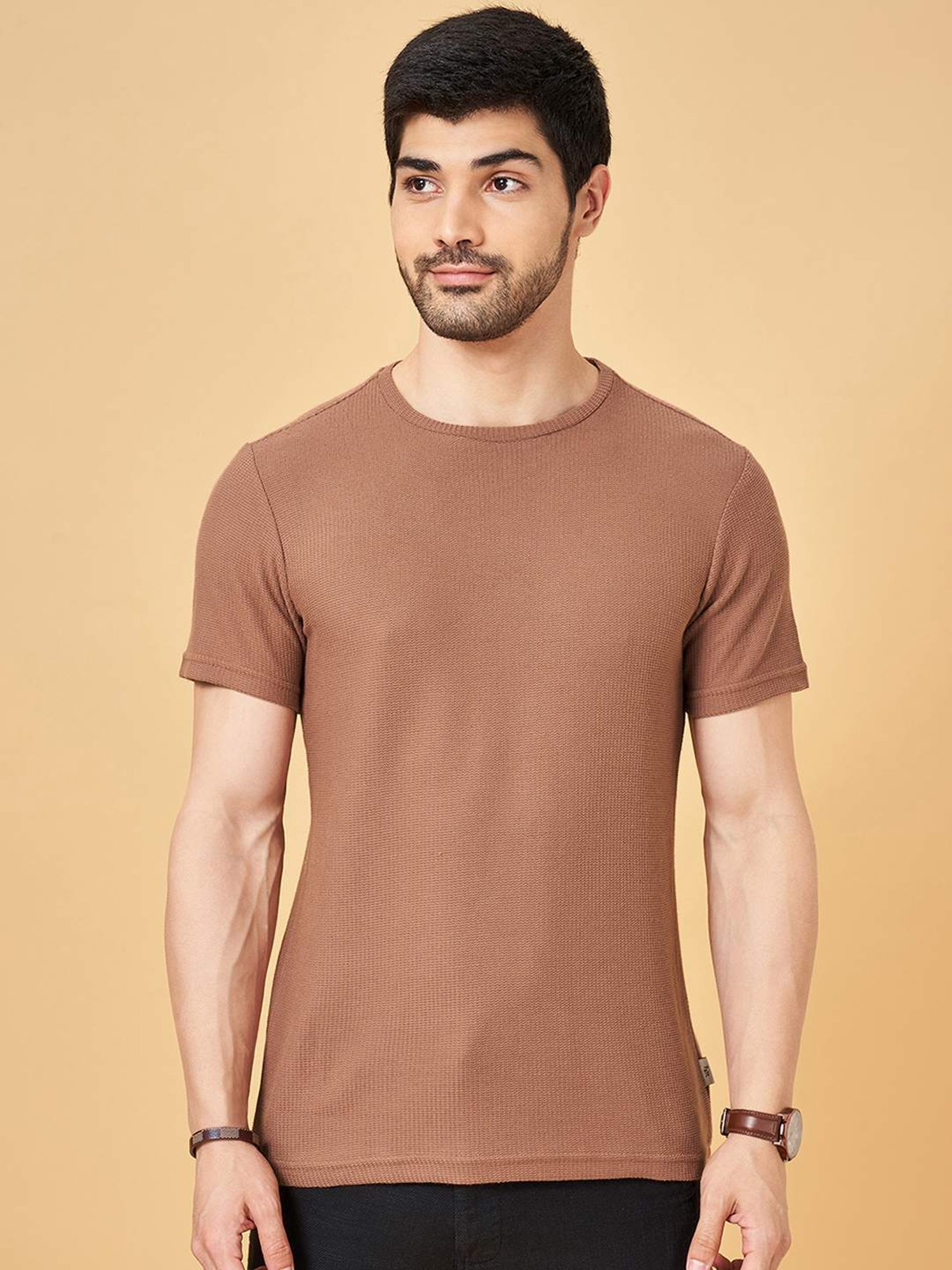 7 Alt By Pantaloons Burlwood Slim Fit Texture T-Shirt
