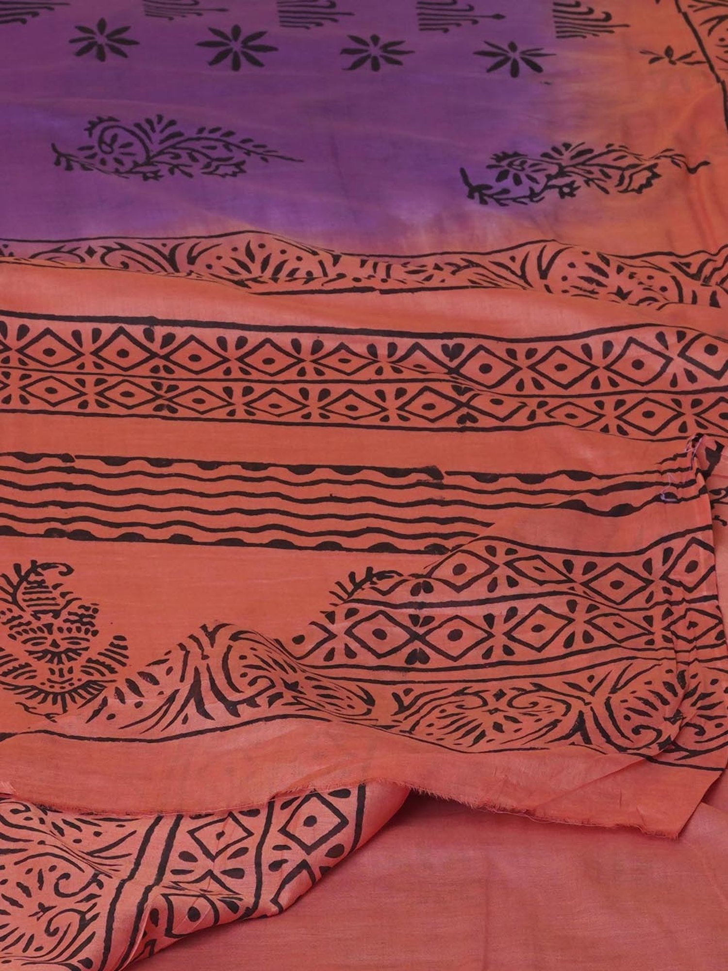 Unnati Silks Purple & Brown Cotton Printed Saree With Unstitched Blouse