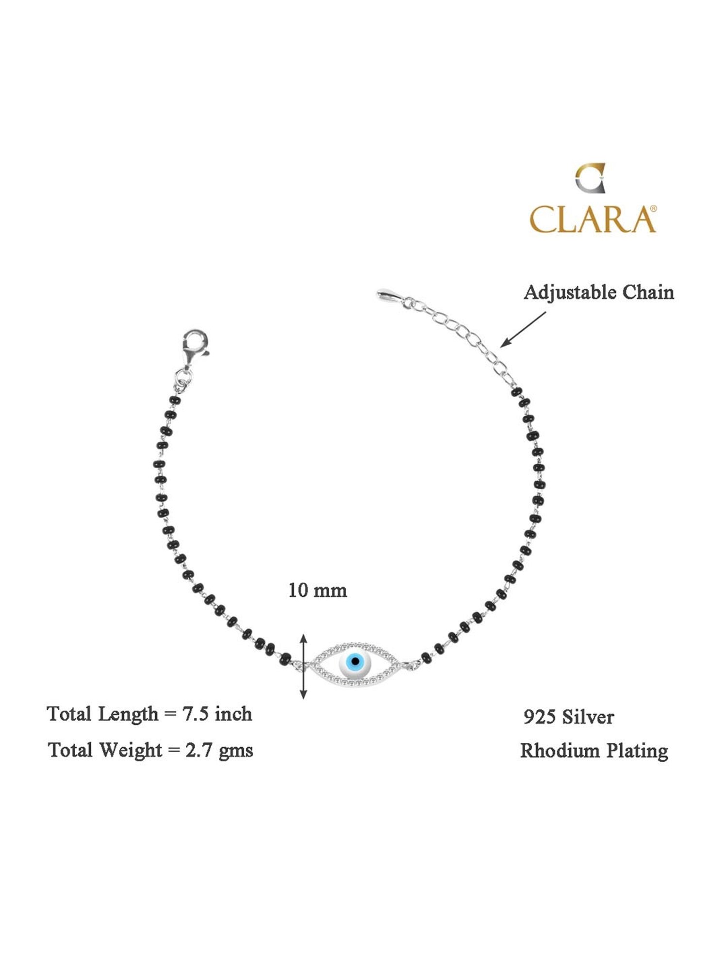 Clara 92.5 Sterling Silver Evil Eye Halo Mangalsutra Bracelet for Women