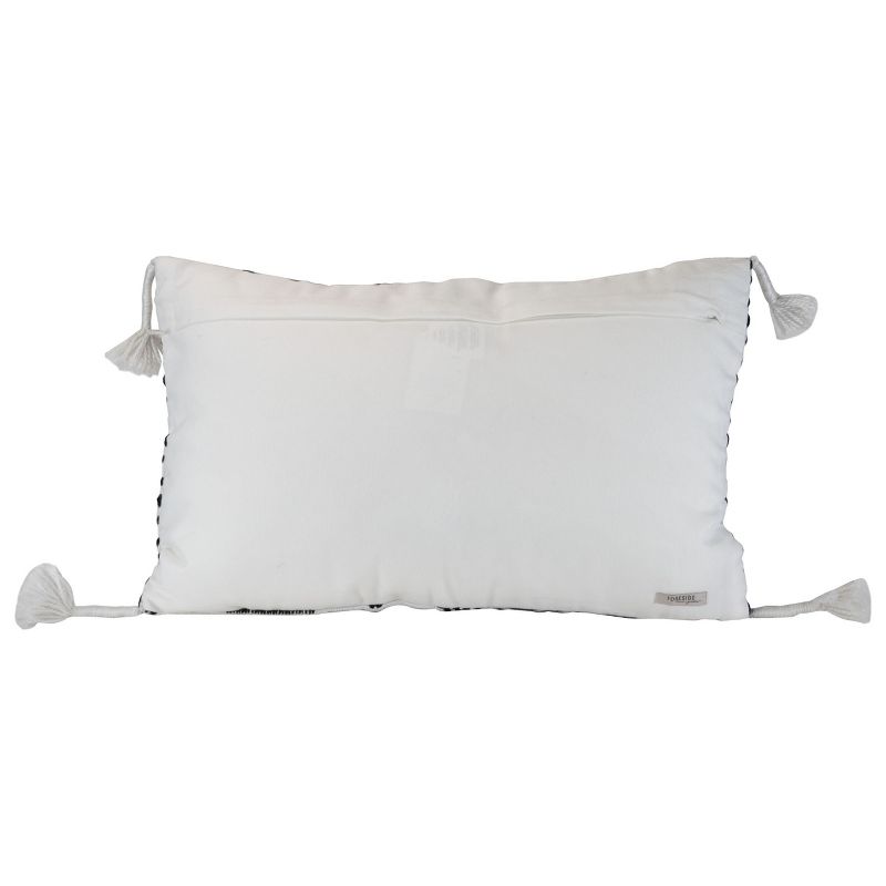 Black Striped Hand Woven 14x22" Outdoor Decorative Throw Pillow with Hand Tied Tassels - Foreside Home & Garden