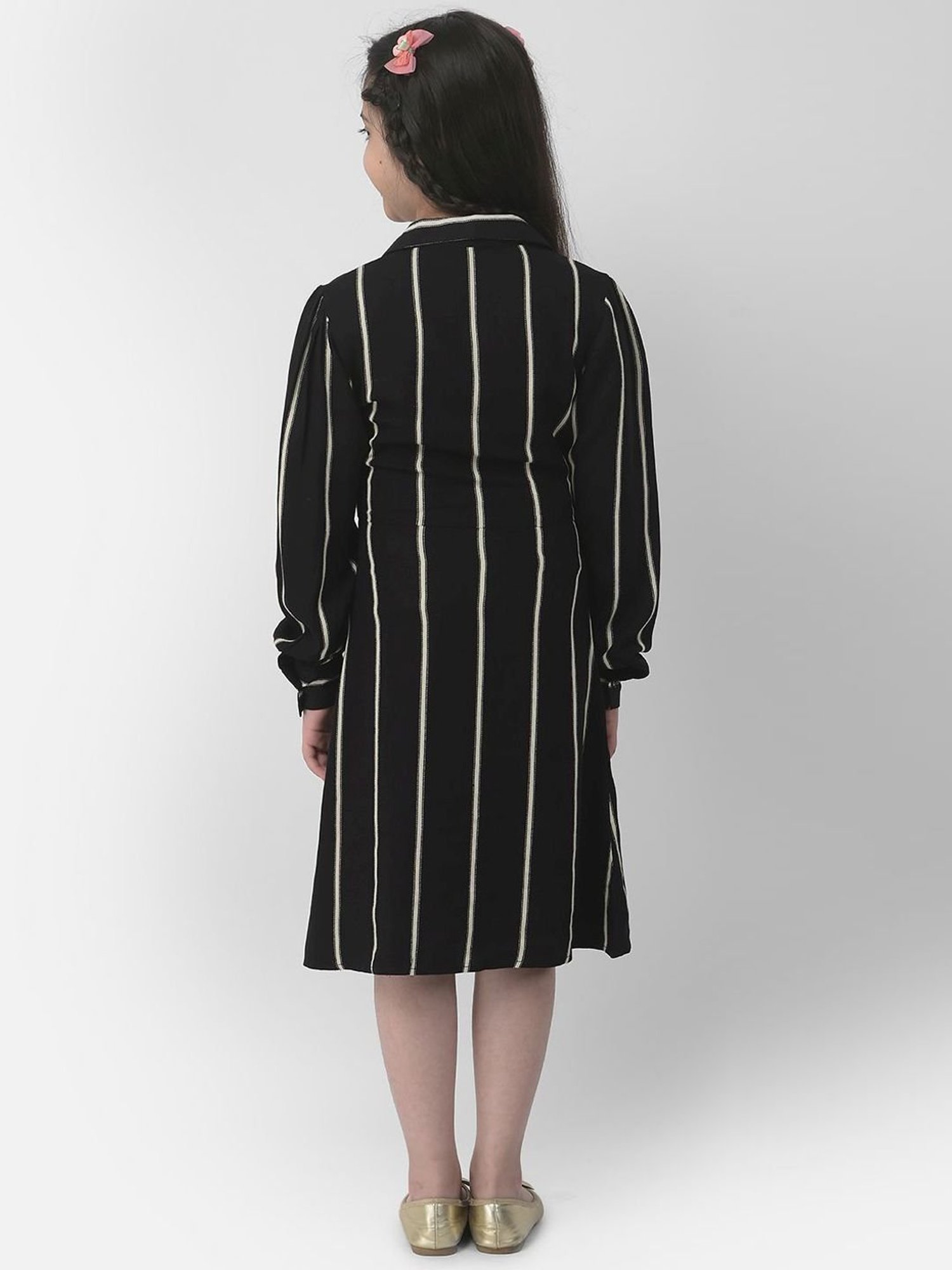 Crimsoune Club Kids Black Striped Full Sleeves Dress