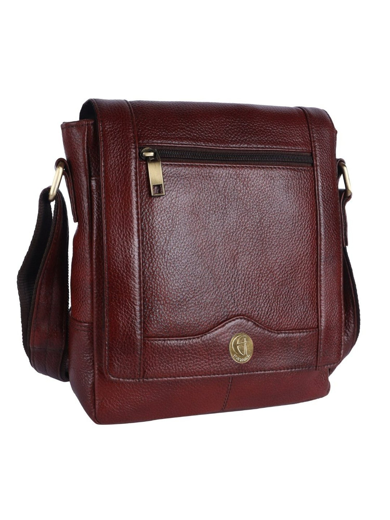 HiLEDER Brown Textured Medium Leather 9 inch Cross Body Bag