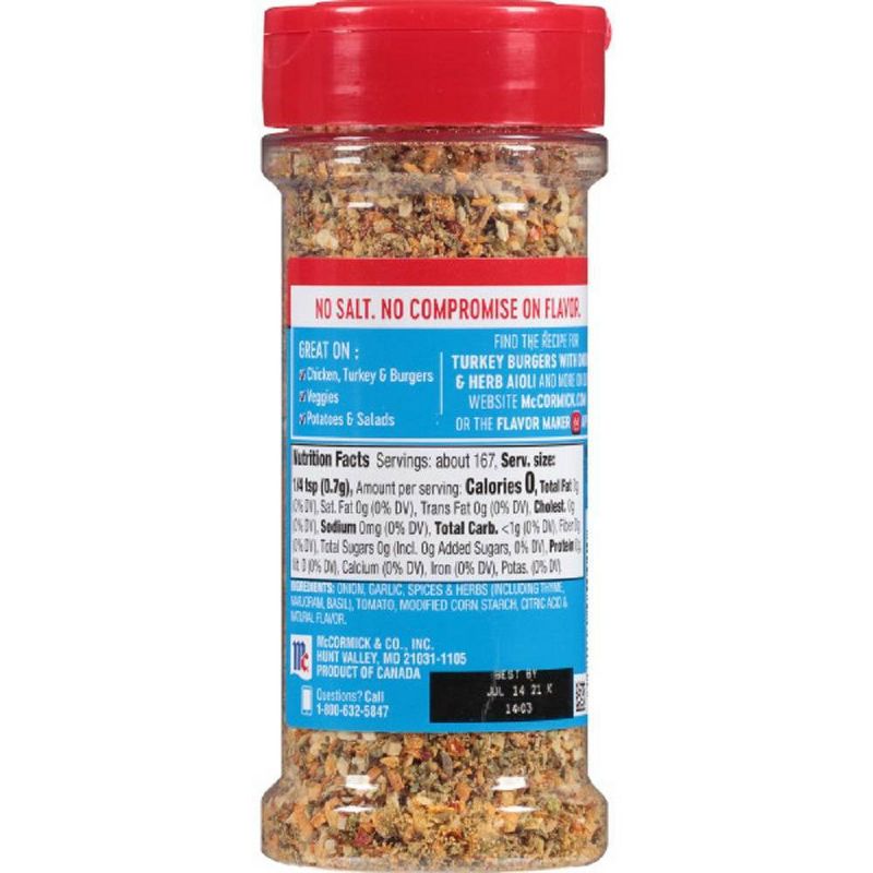 McCormick Salt & Gluten Free Onion & Herb Seasoning - 4.16oz