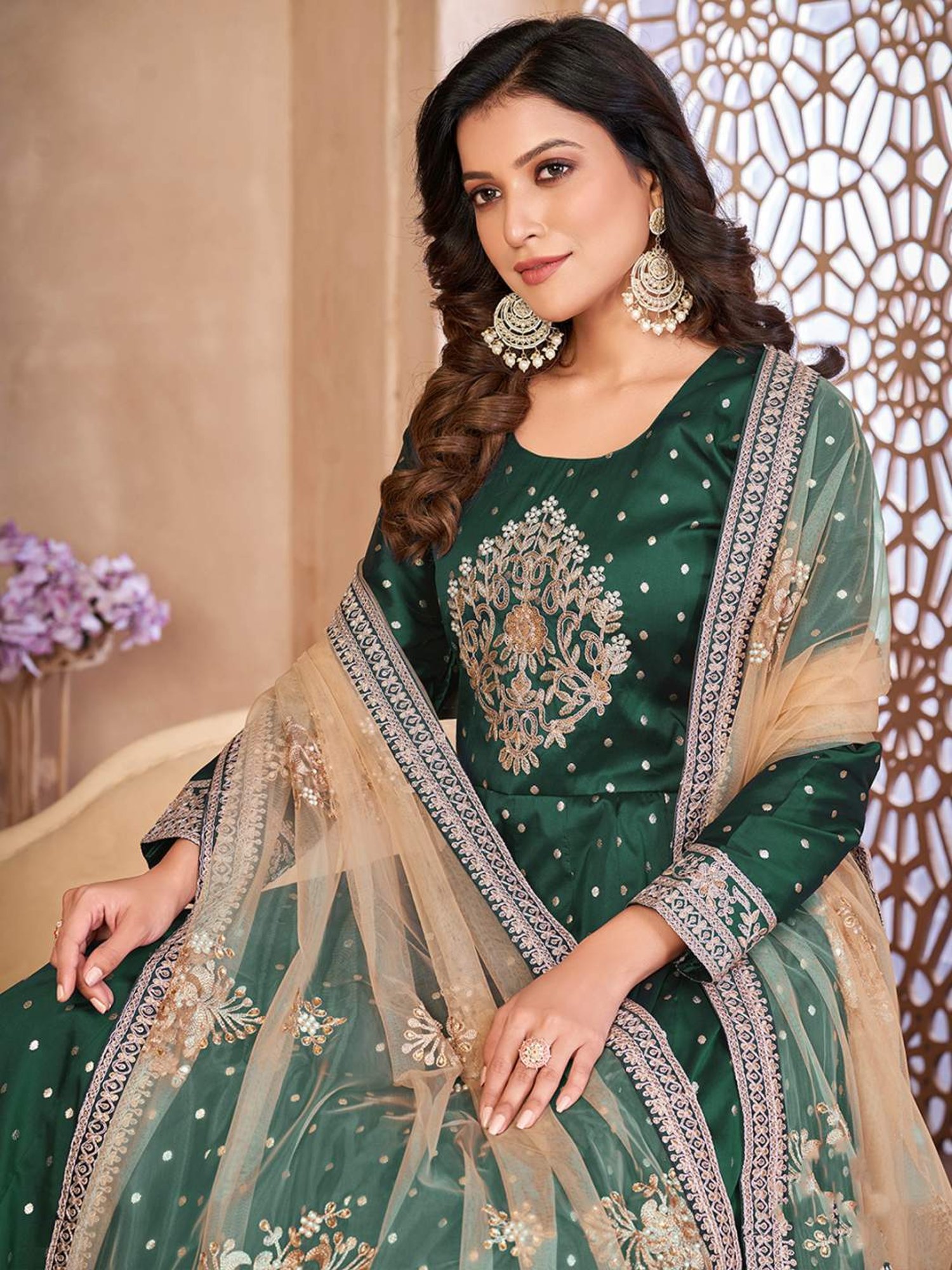 Odette Green Embroidered Unstitched Dress Material