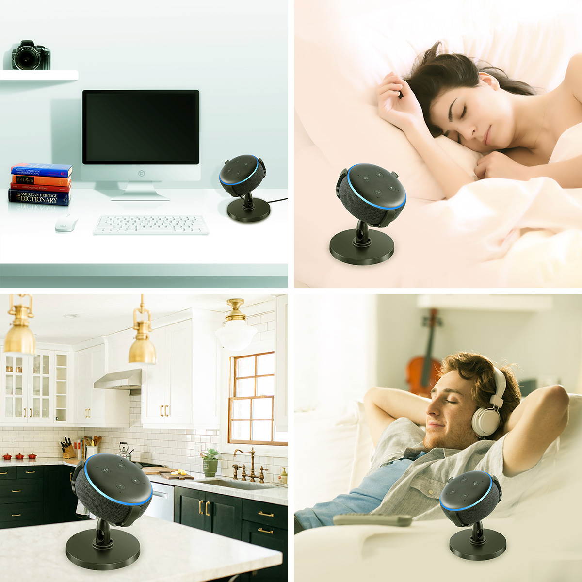 360&deg; Adjustable Table Stand Hanger Holder with Anti-Scratch Silicone, Anti-Slip Pad Rubber for Amazon Echo Dot 3rd Generation New