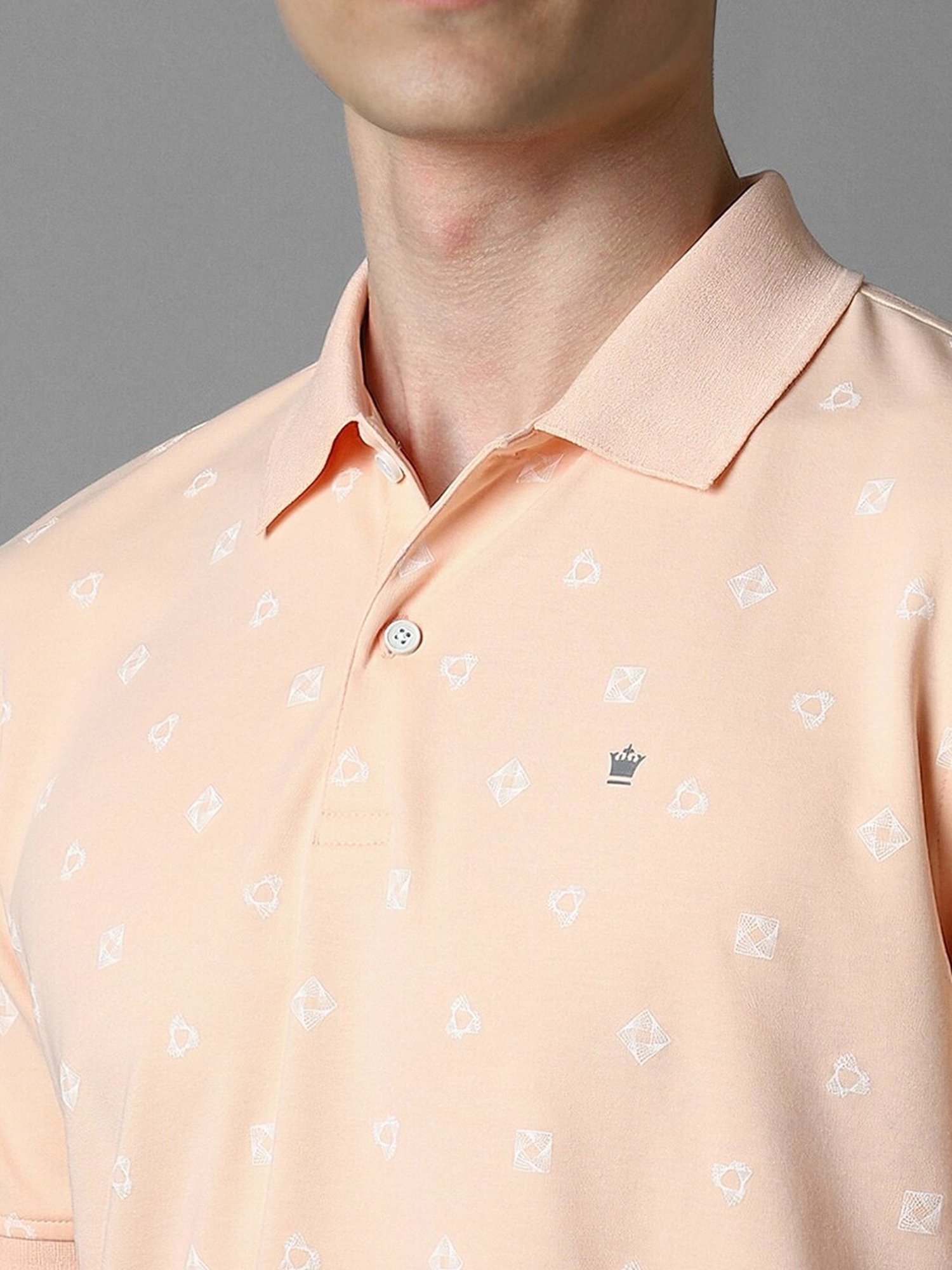 Louis Philippe Peach Cotton Slim Fit Printed Polo T-Shirt